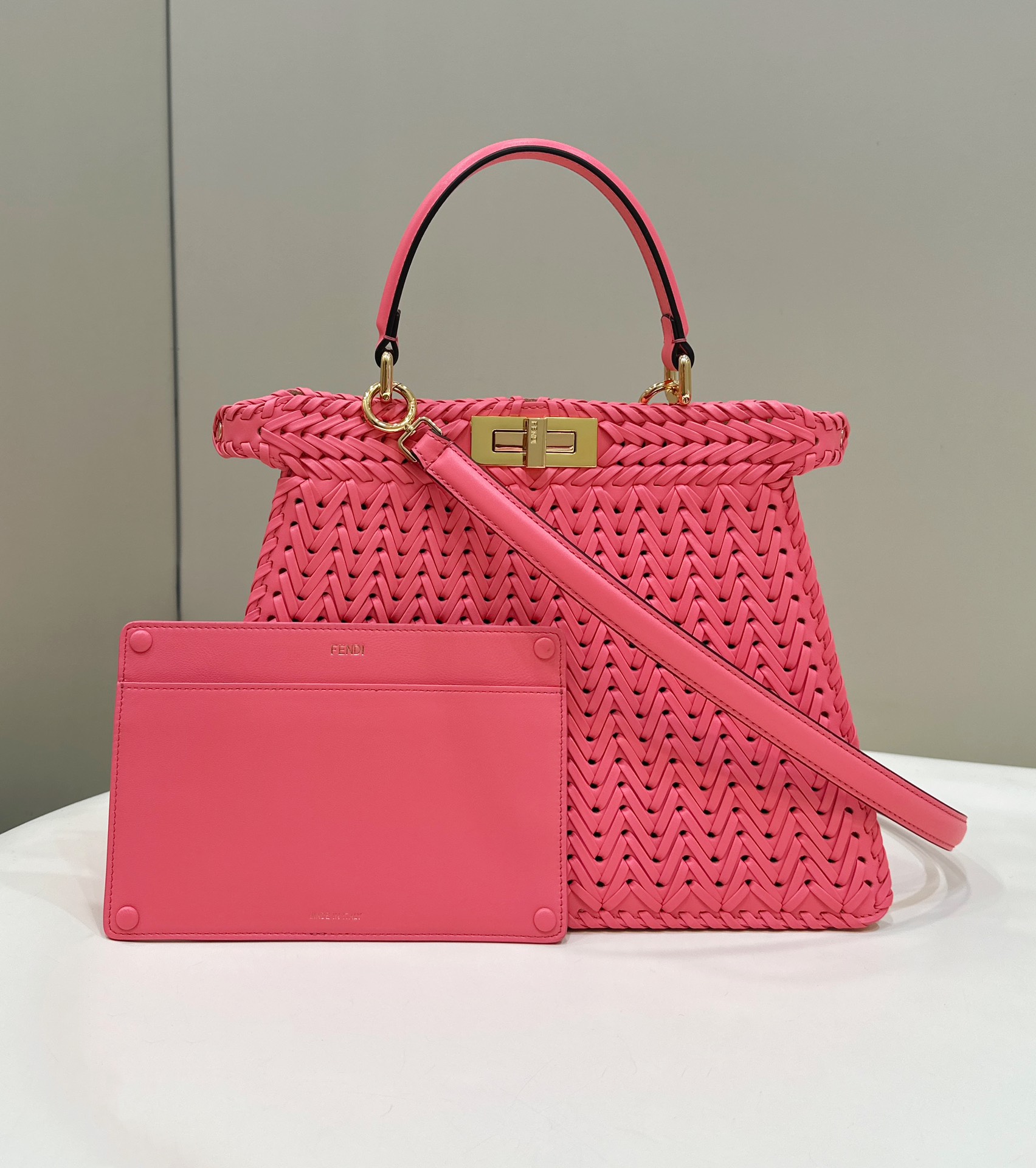 [TOP] FENDI Peekaboo ISeeU Handbag 33*12*25cm- Bright Pink