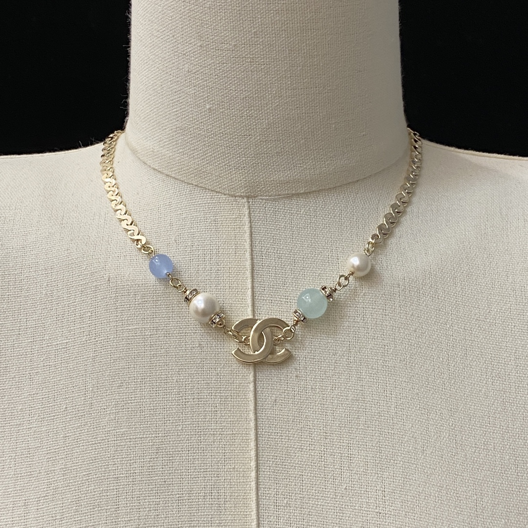 [TOP] CHANEL CC Pearl Necklace  - Gold