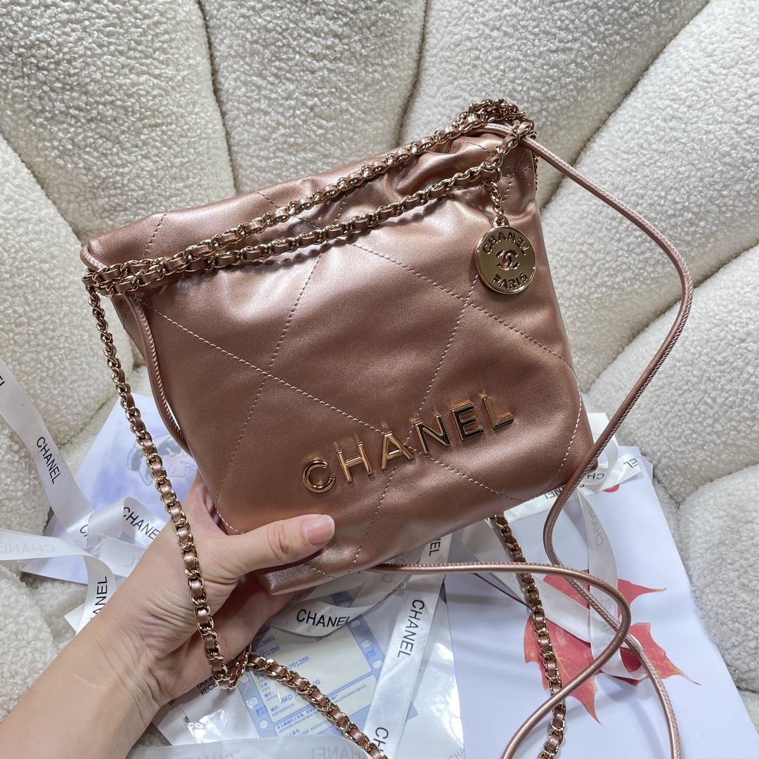 [TOP] CHANEL 22 Bag Shiny 19x20x6cm - Pink