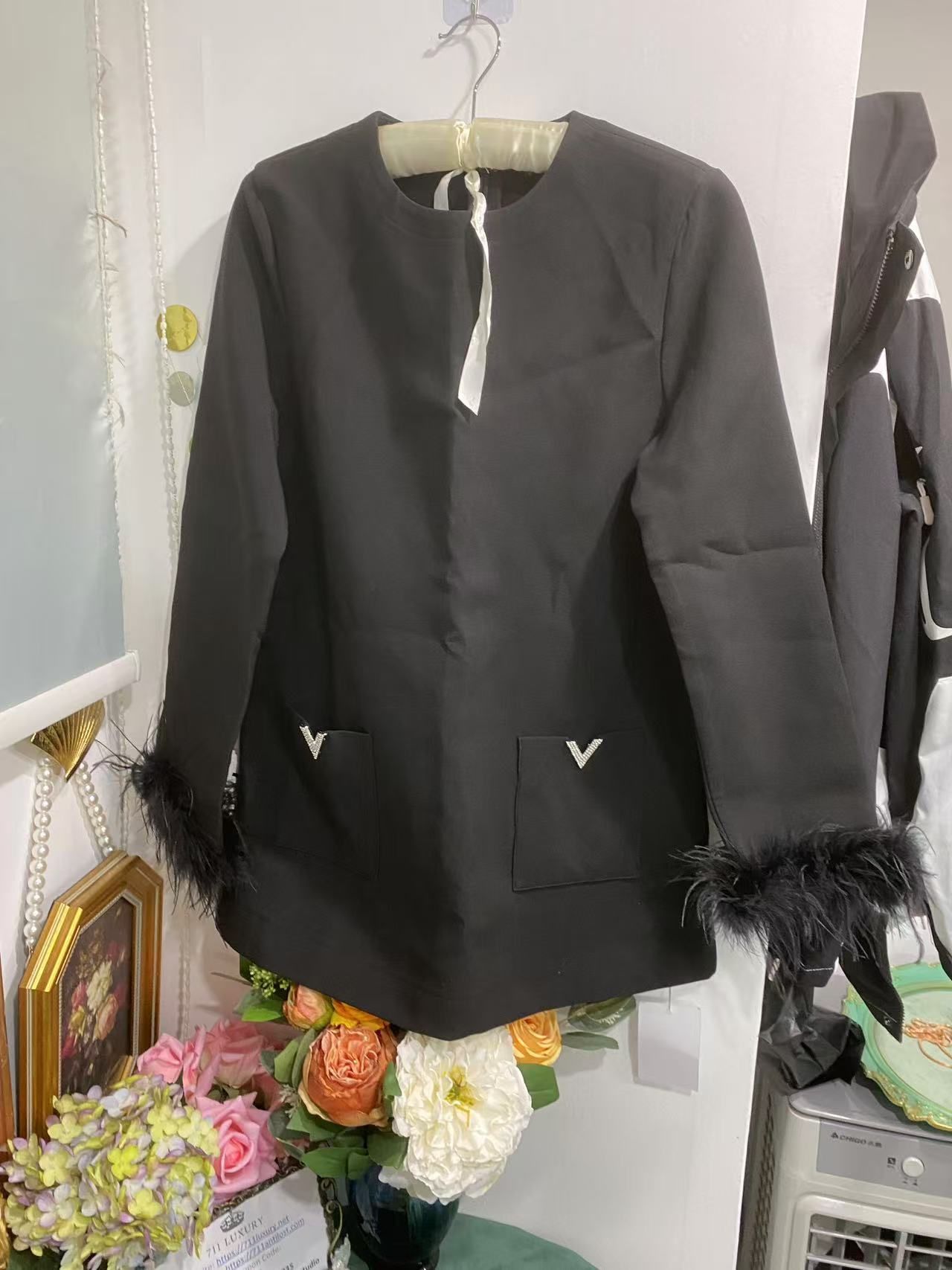 Only One [TOP] VALENTINO Ostrich Feather Cuff Dress - Black - No refund or exchange