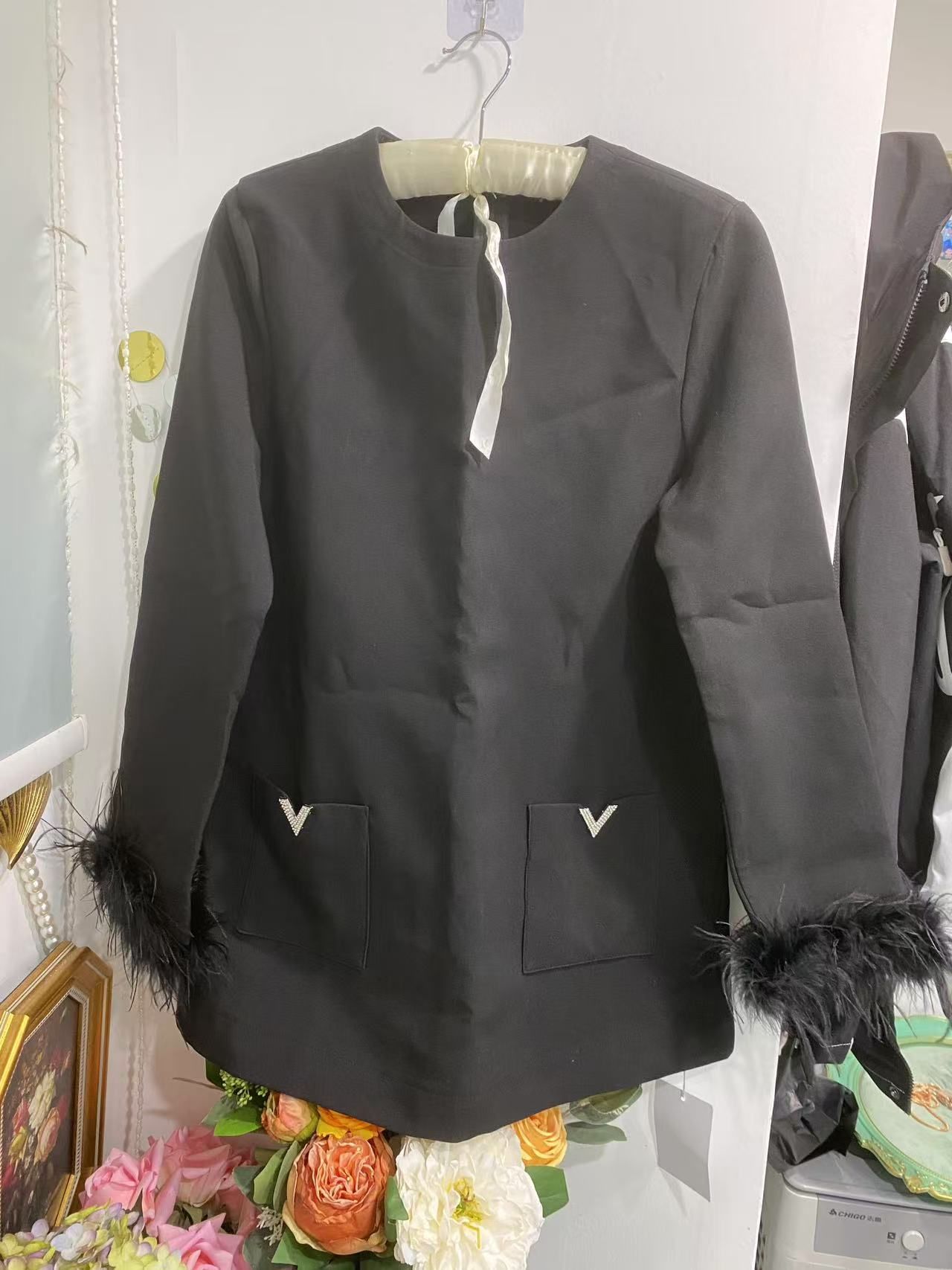 Only One [TOP] VALENTINO Ostrich Feather Cuff Dress - Black - No refund or exchange