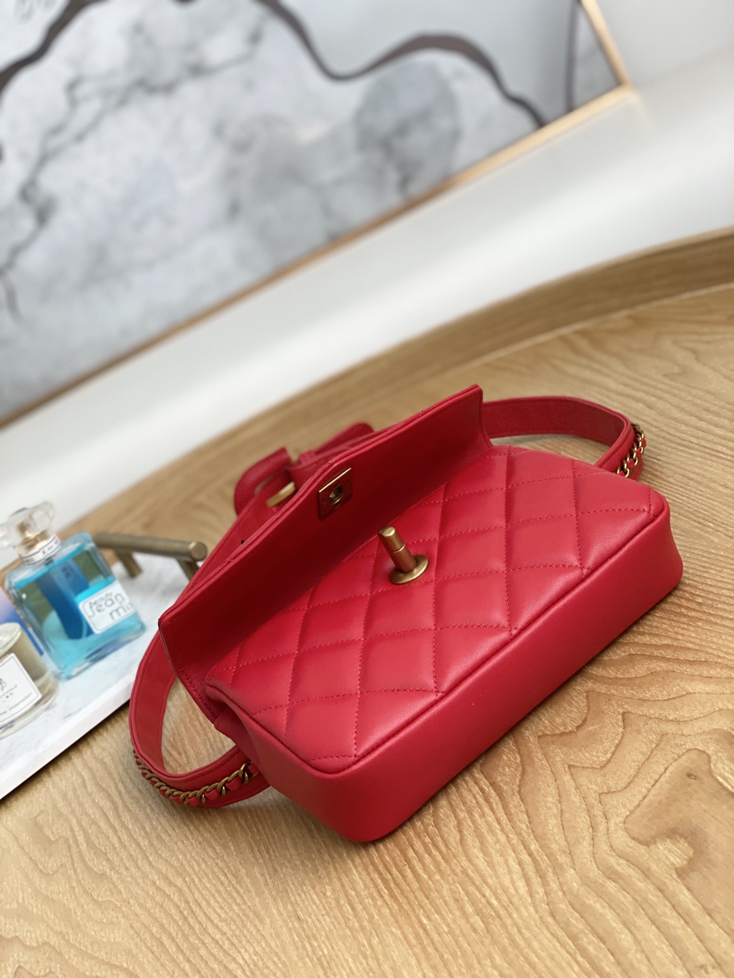 [TOP] CHANEL Lambskin Gold Buckle Belt Bags 18x3.5x12cm - Red