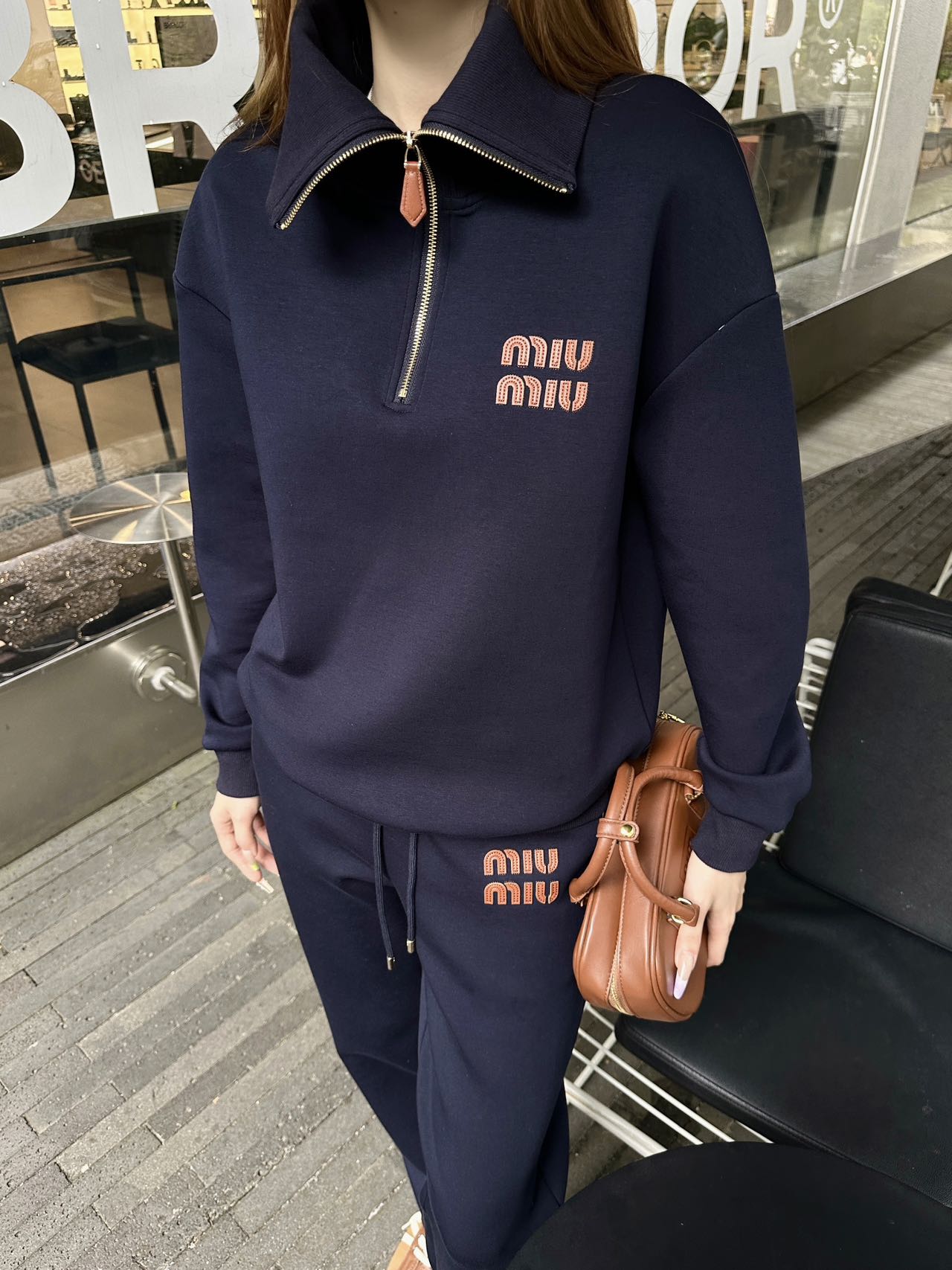 [TOP] Miu Miu Lapel Letter Sweatshirt + Pants Set - 2 Color + Pants Set - 2 Color