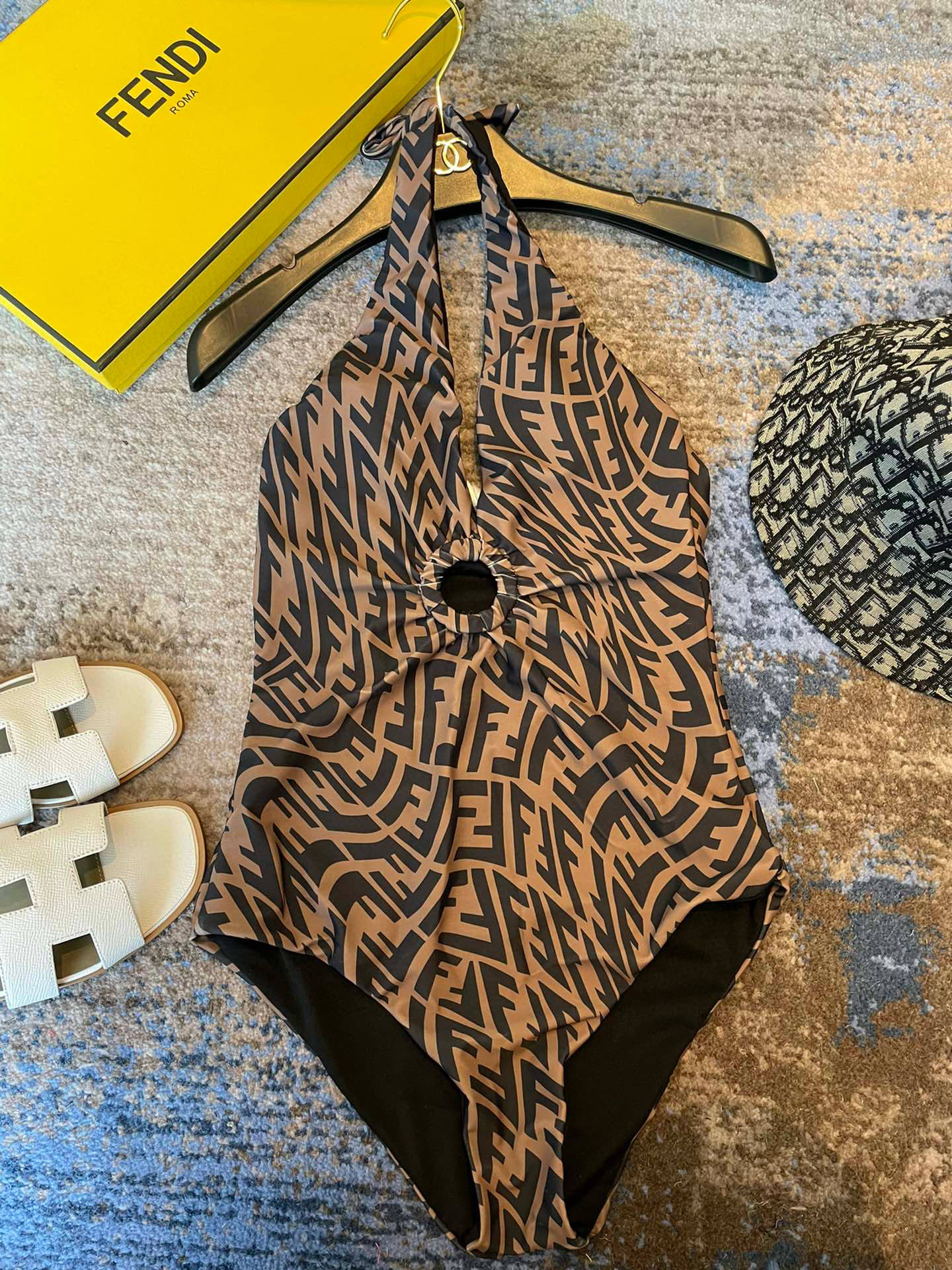 [TOP] FENDI FF One-Piece Swimsuit - Brown