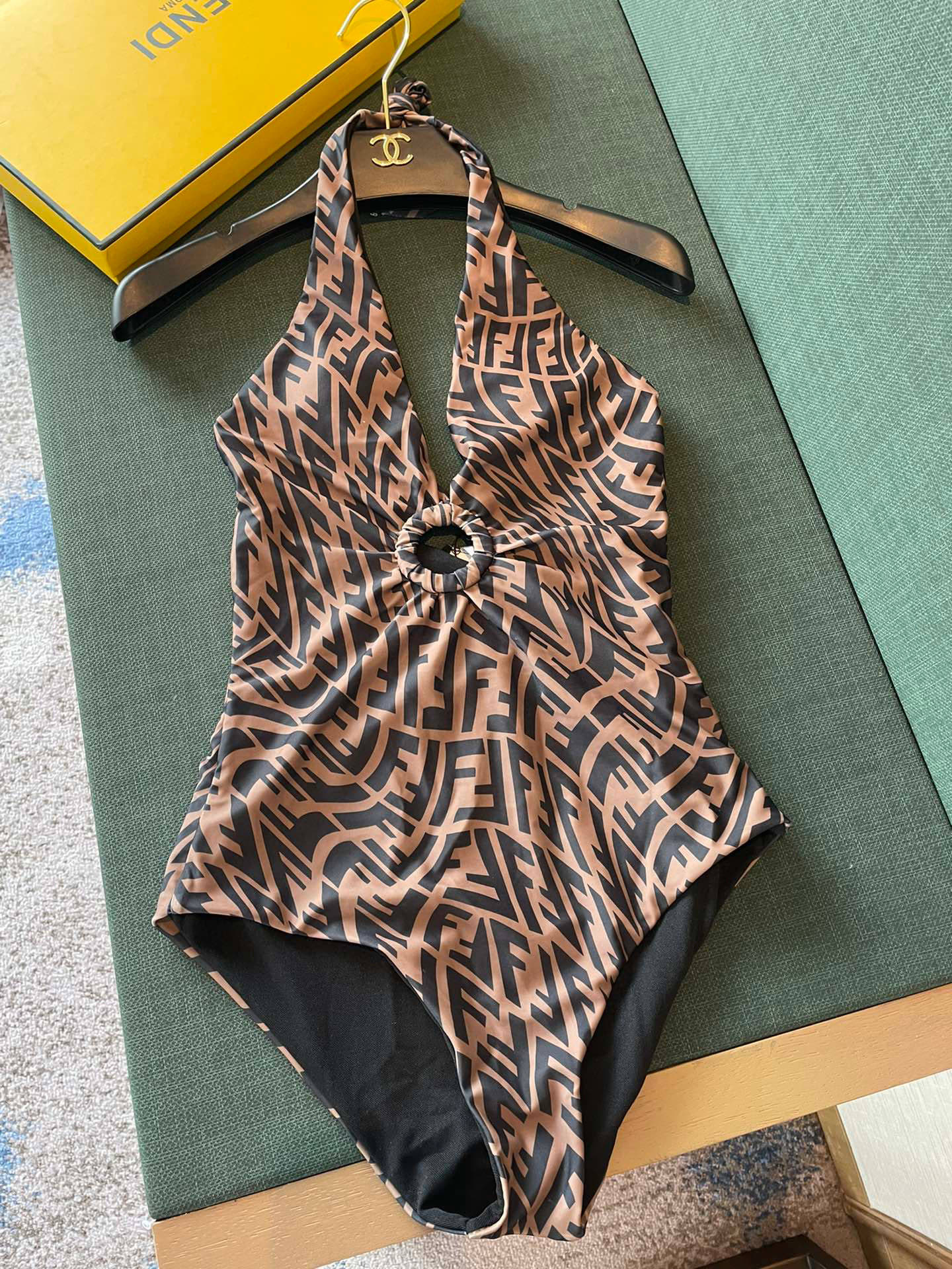 [TOP] FENDI FF One-Piece Swimsuit - Brown