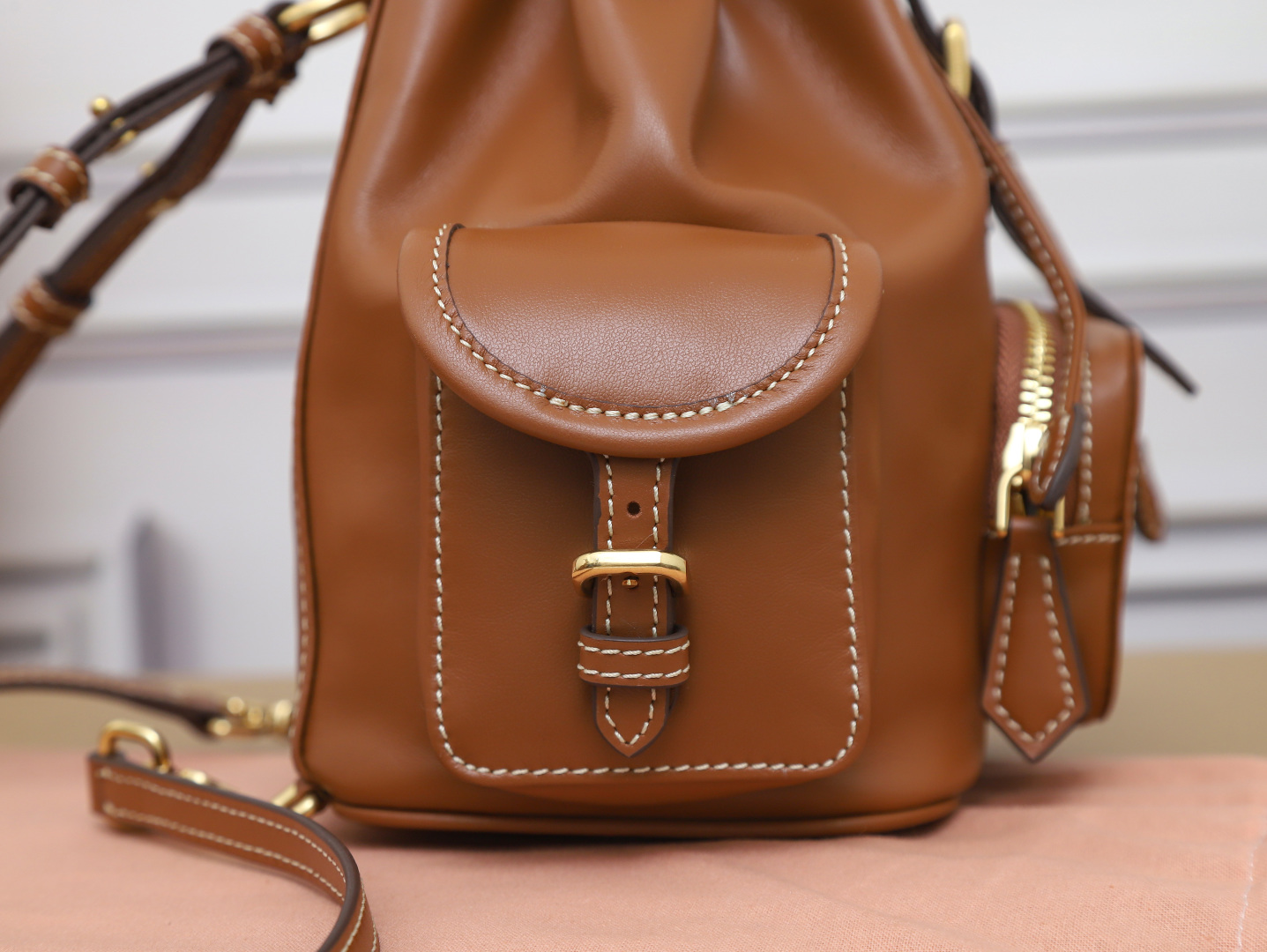 [TOP] Miu Miu Backpack Calfskin 22x18x11.5cm/29.5x25x12.5cm - Brown