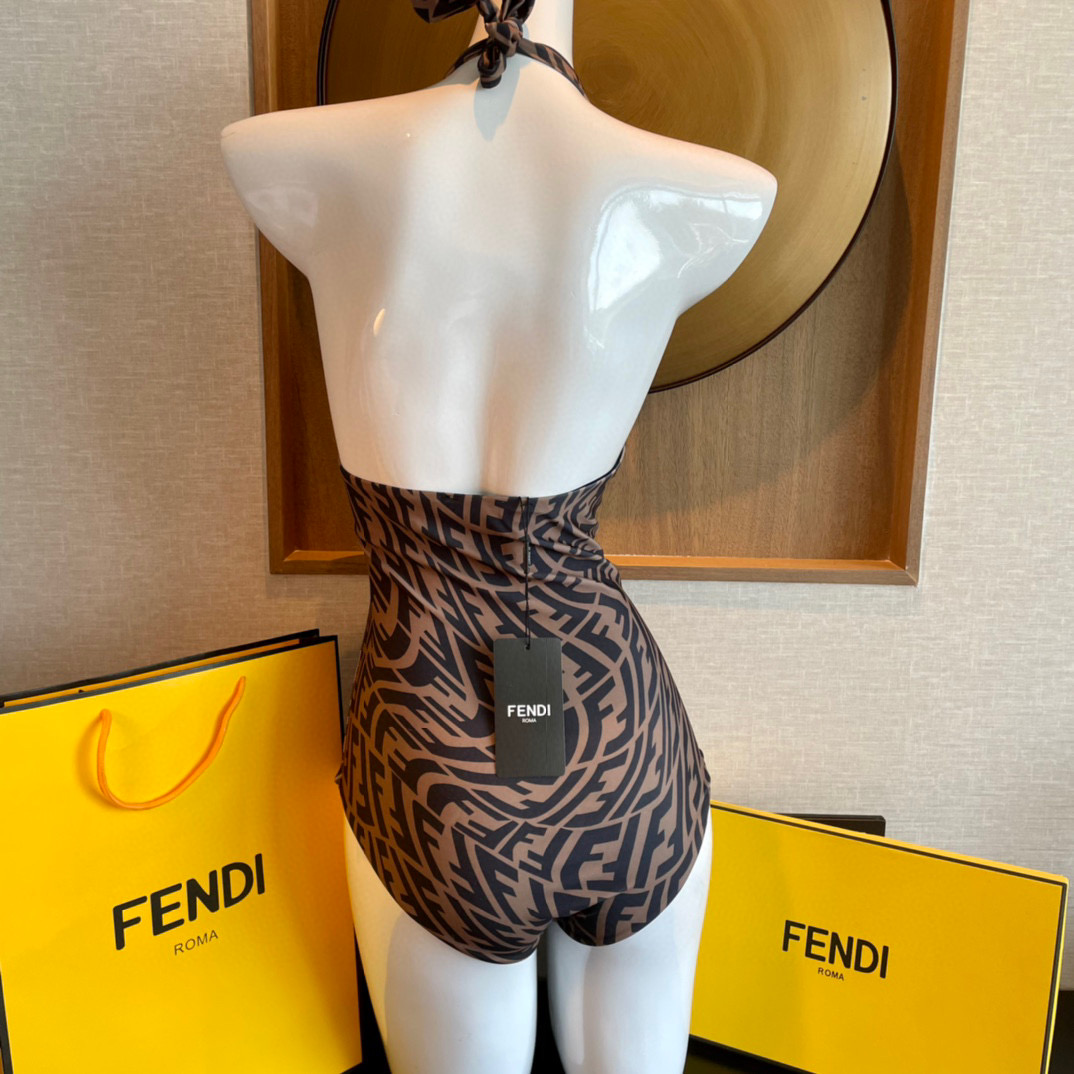 [TOP] FENDI FF One-Piece Swimsuit - Brown
