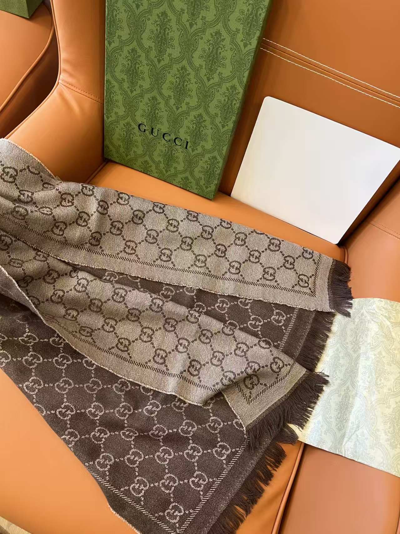 [TOP] GUCCI Cashmere Scarf  - Brown