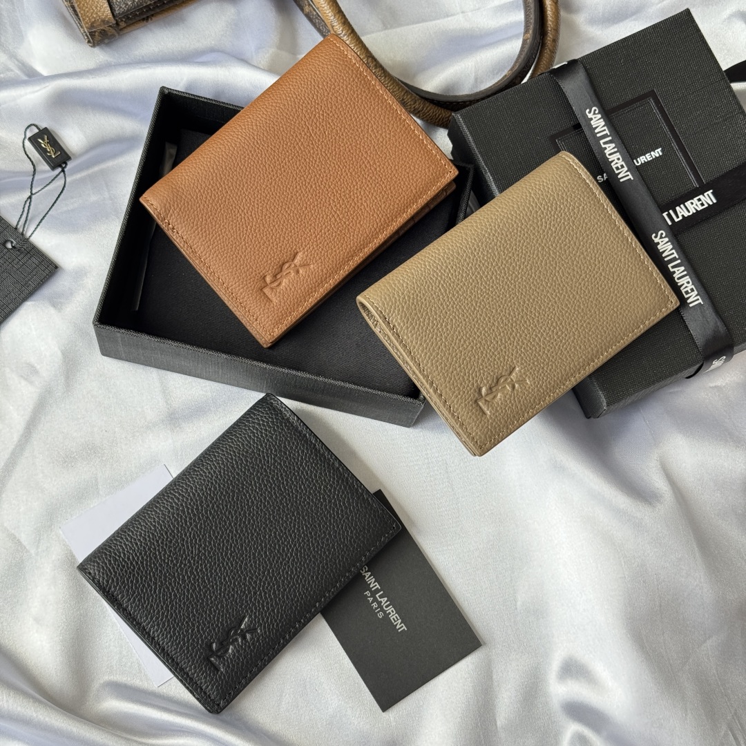 [TOP] Yves Saint Laurent YSL Single Fold Wallet Calfskin 9x11.5x2cm - 3 Colors