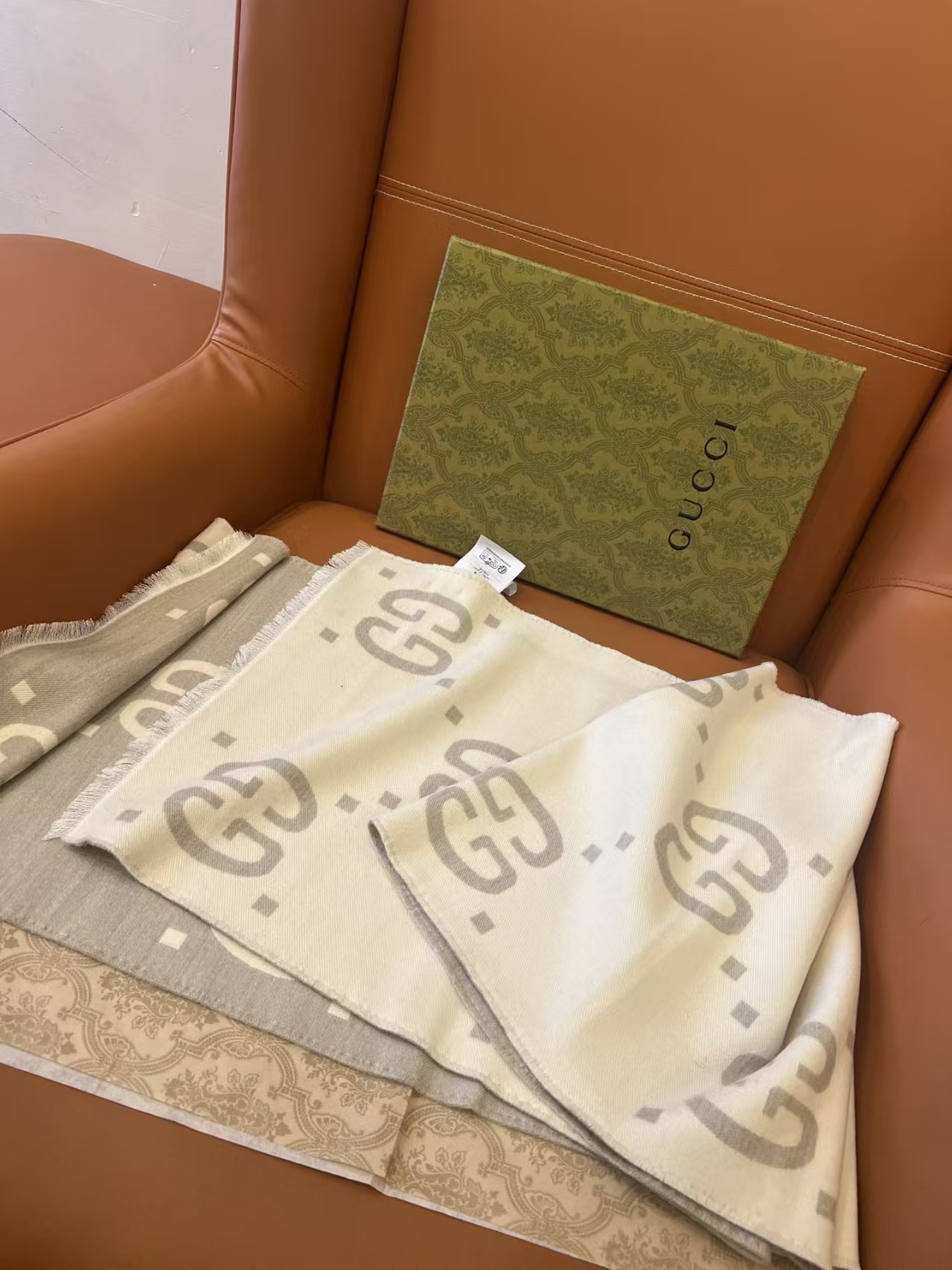 [TOP] GUCCI Cashmere Scarf 190cm*35cm - Khaki