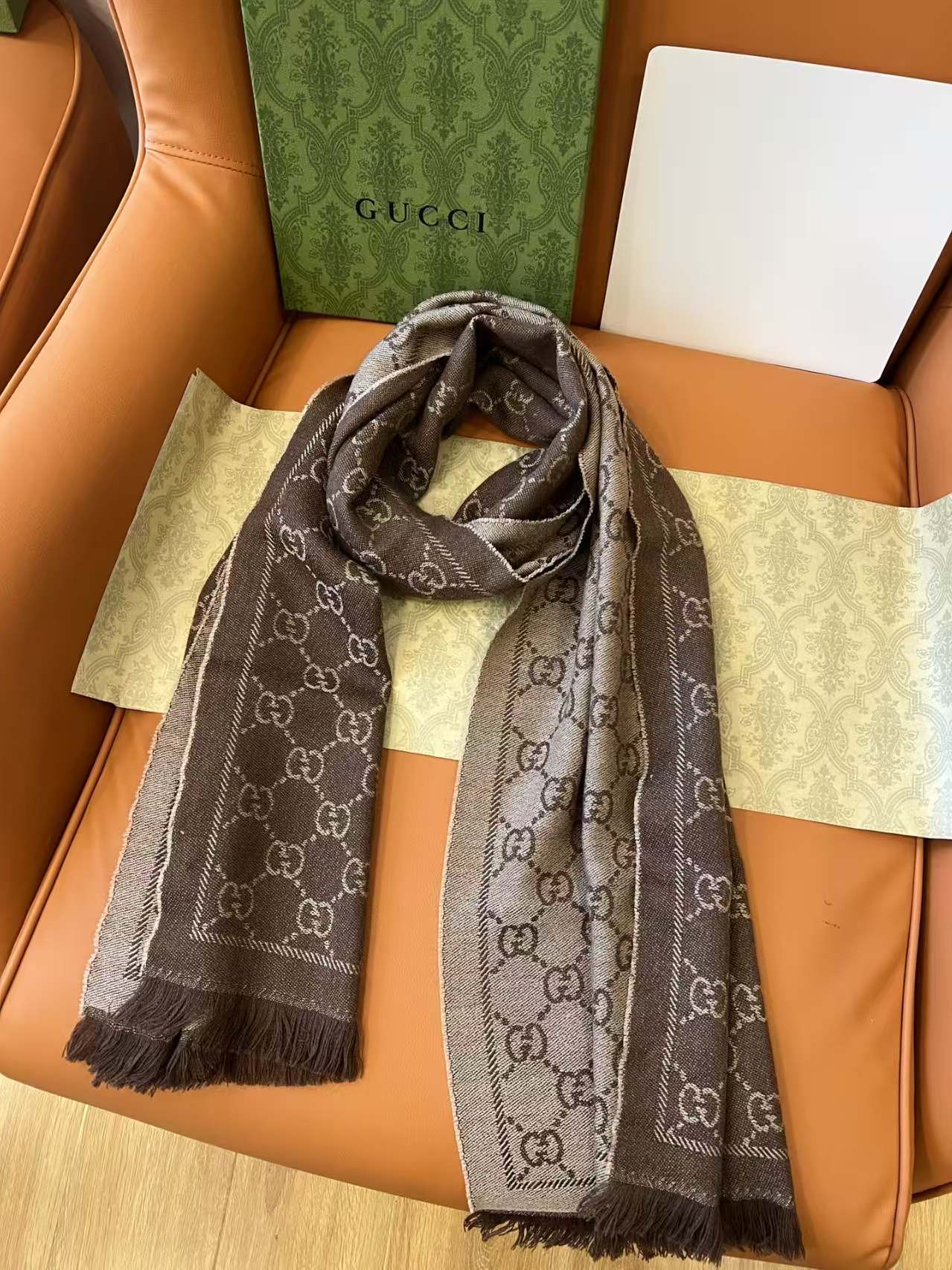 [TOP] GUCCI Cashmere Scarf  - Brown