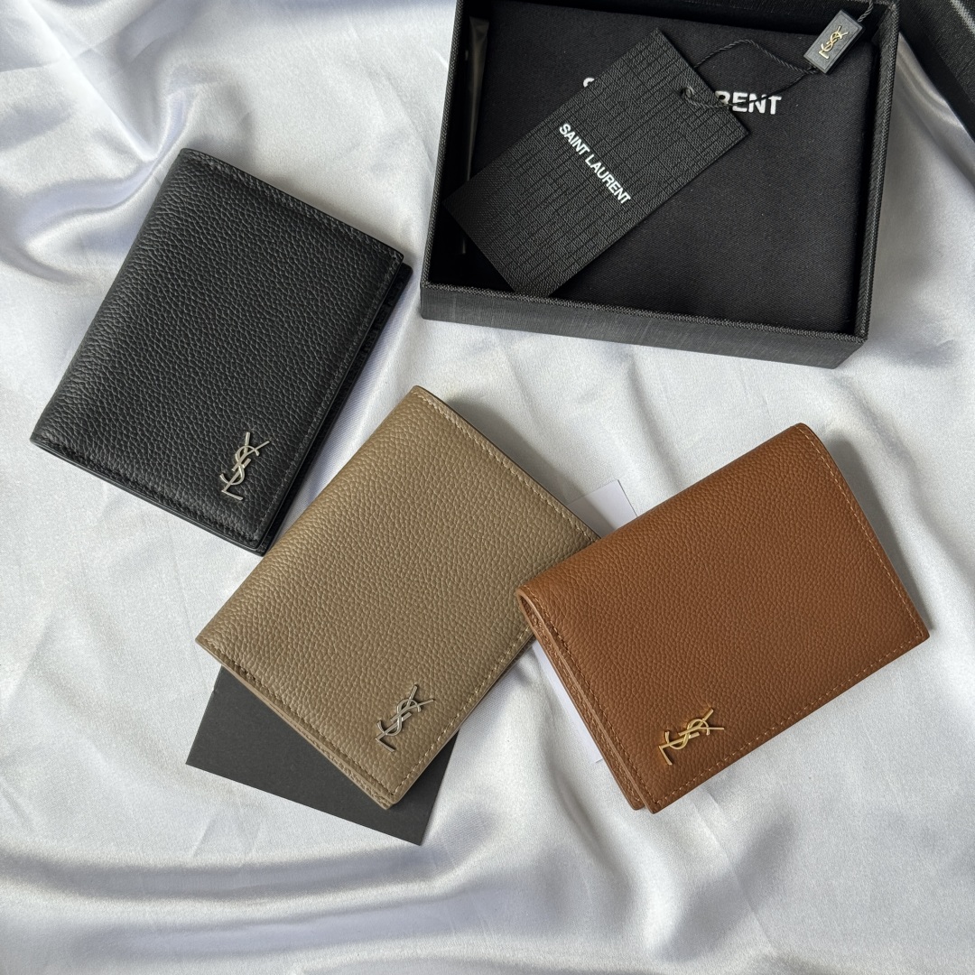 [TOP] Yves Saint Laurent YSL Single Fold Wallet Calfskin 9x11.5x2cm - 3 Colors