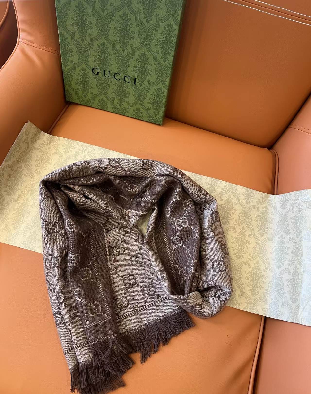 [TOP] GUCCI Cashmere Scarf  - Brown