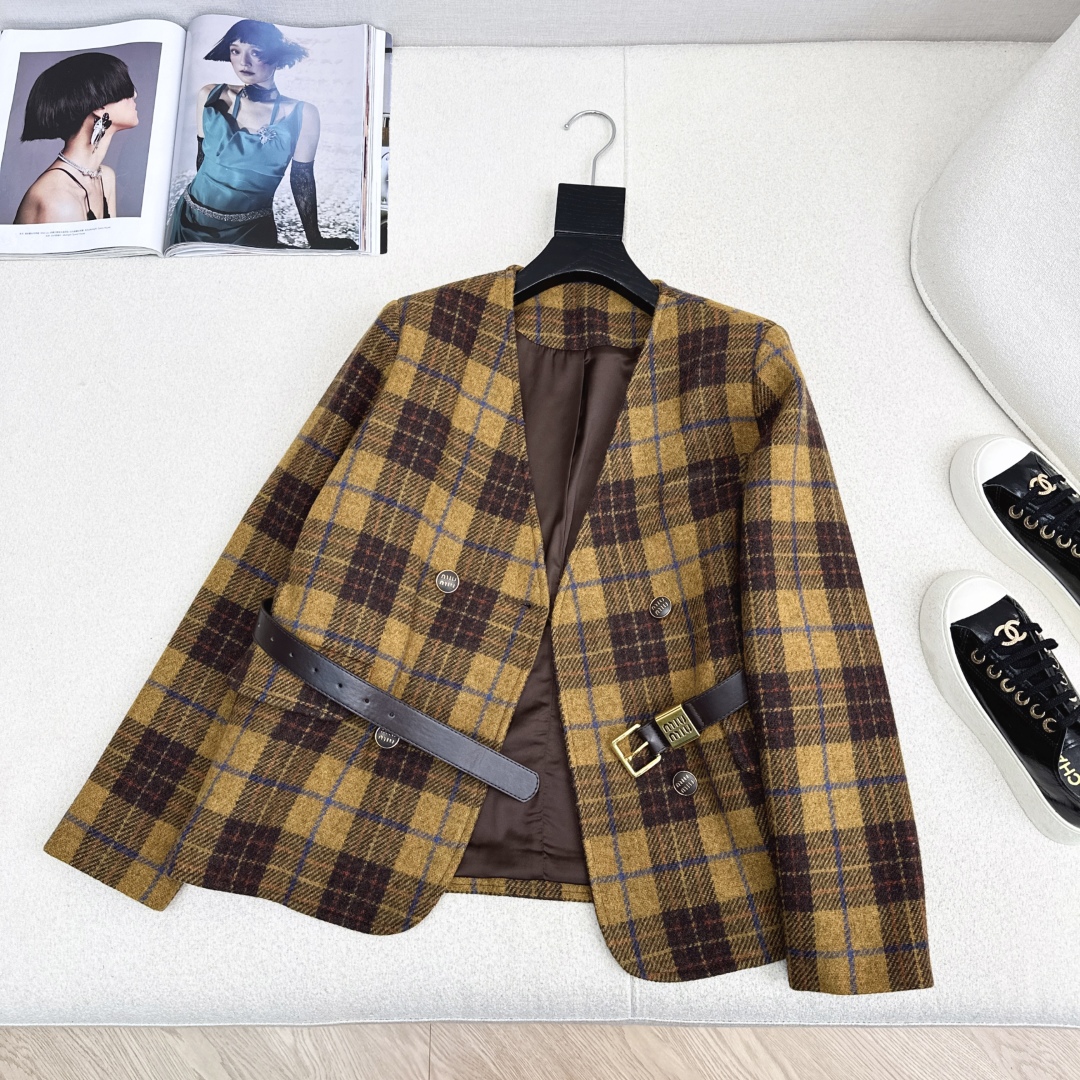 [TOP] Miu Miu Tweed Jacket - Brown