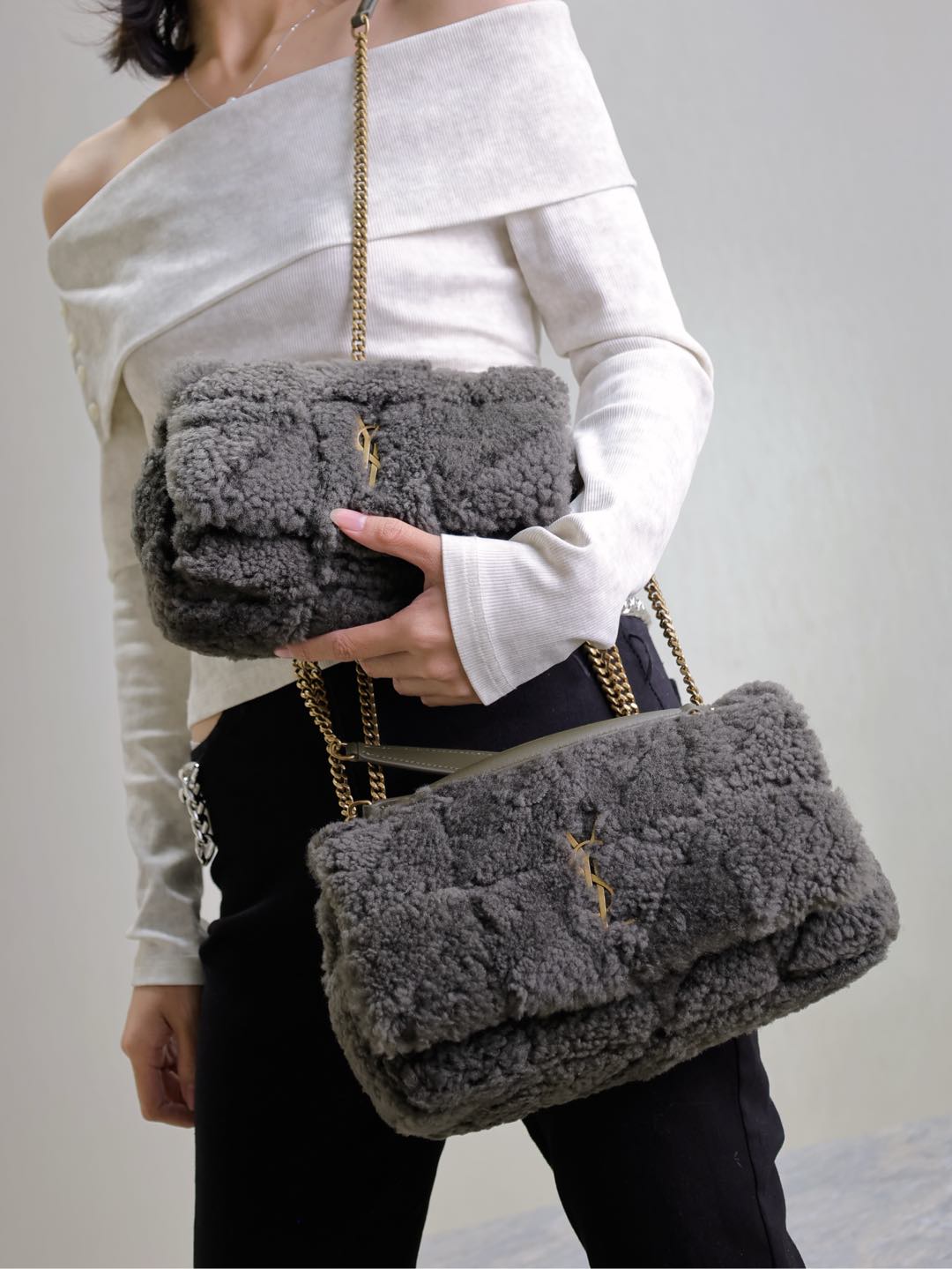 [TOP] Yves Saint Laurent YSL Wool Jamie Bag 25x15x7.5cm/20×12.5×6.5cm - Green