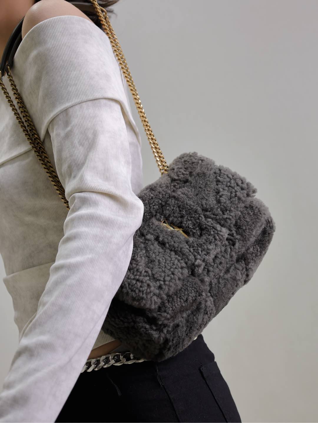 [TOP] Yves Saint Laurent YSL Wool Jamie Bag 25x15x7.5cm/20×12.5×6.5cm - Green