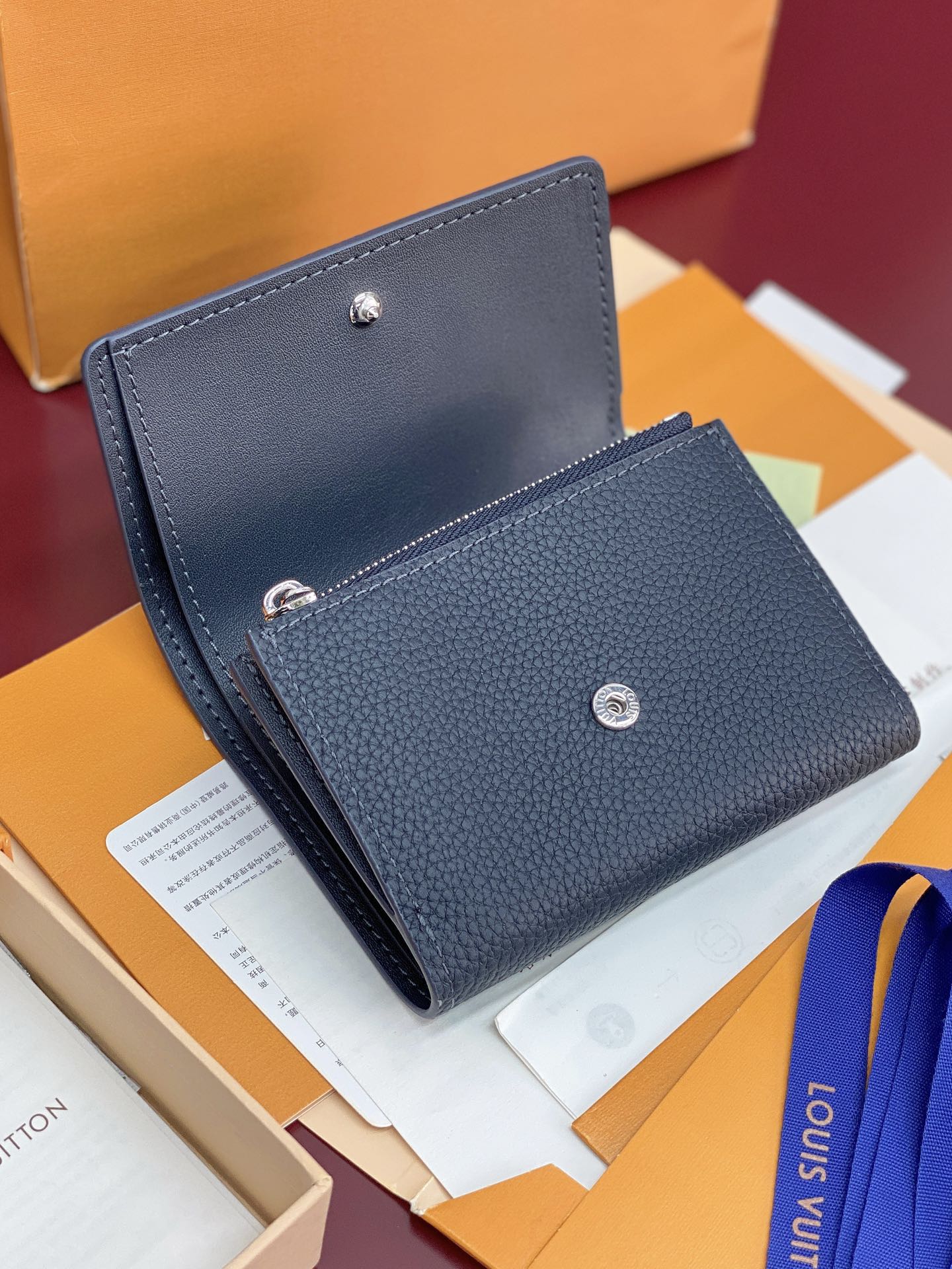 [TOP] Louis Vuitton LV Victor Wallet Cowhide 11.5x9x2.5cm - Navy Blue