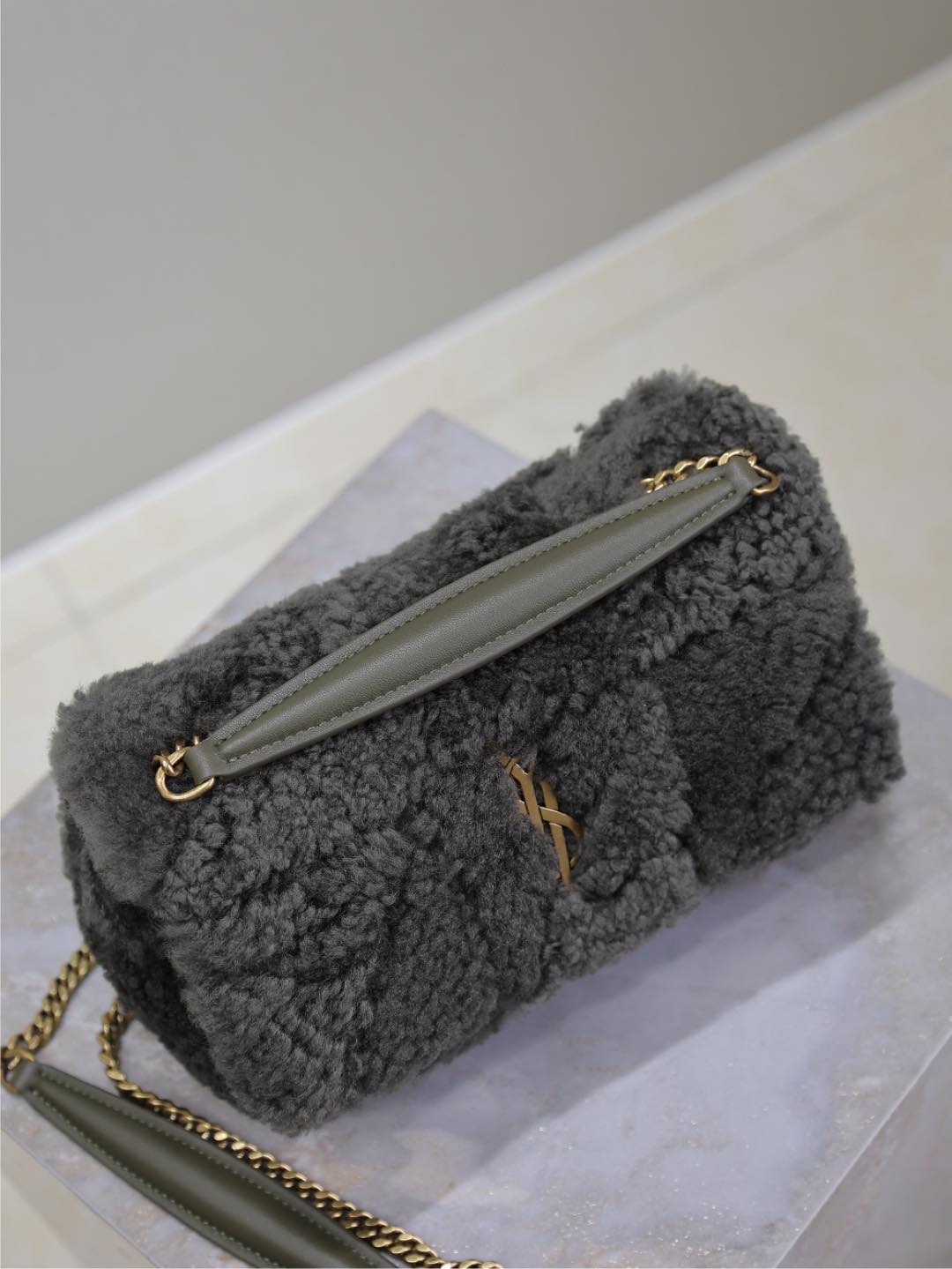 [TOP] Yves Saint Laurent YSL Wool Jamie Bag 25x15x7.5cm/20×12.5×6.5cm - Green