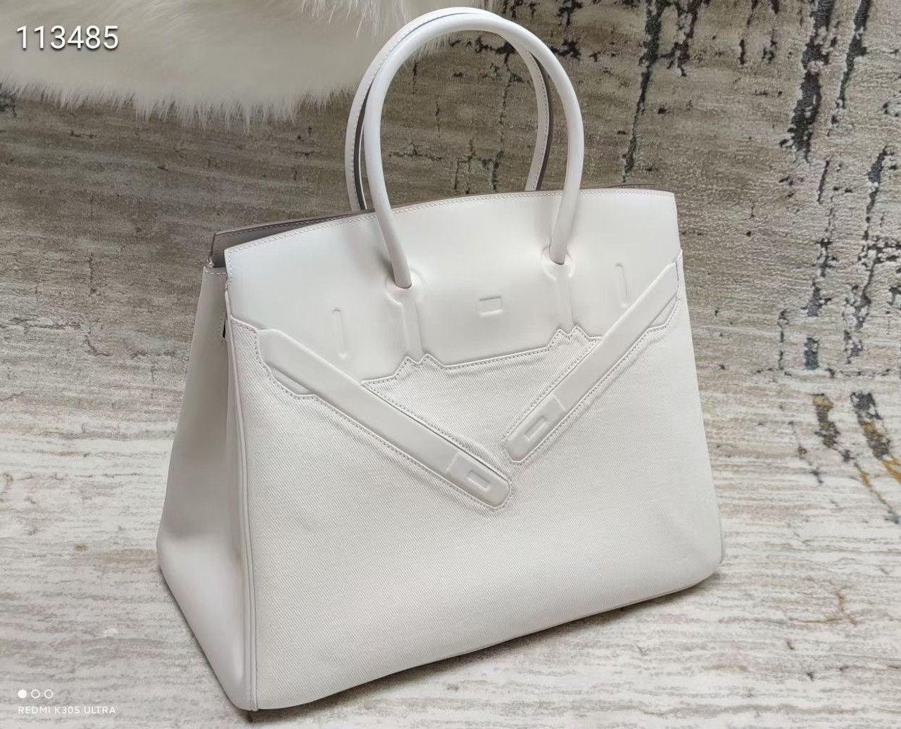 [TOP] HERMES Swift Leather Birkin Shadow 35cm - White (Customized)