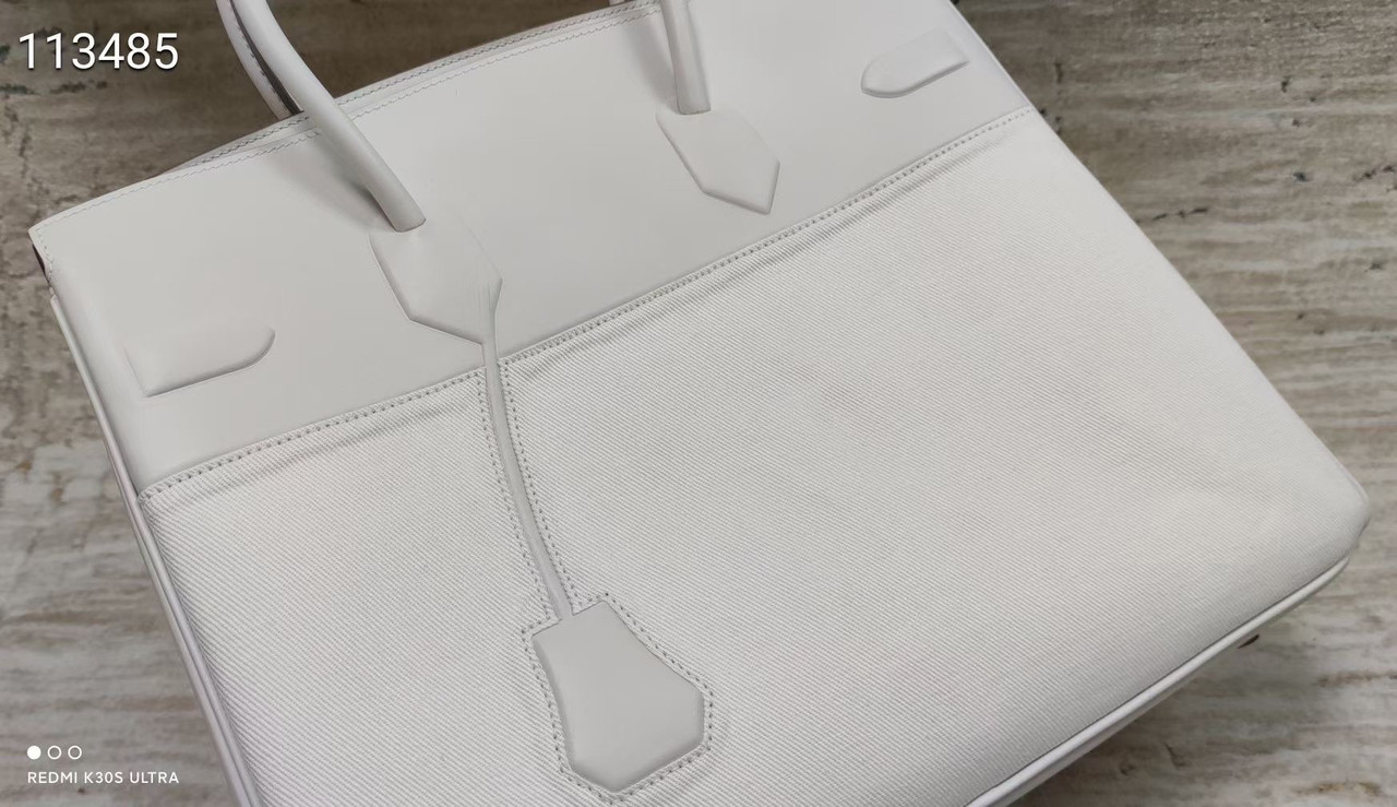 [TOP] HERMES Swift Leather Birkin Shadow 35cm - White (Customized)