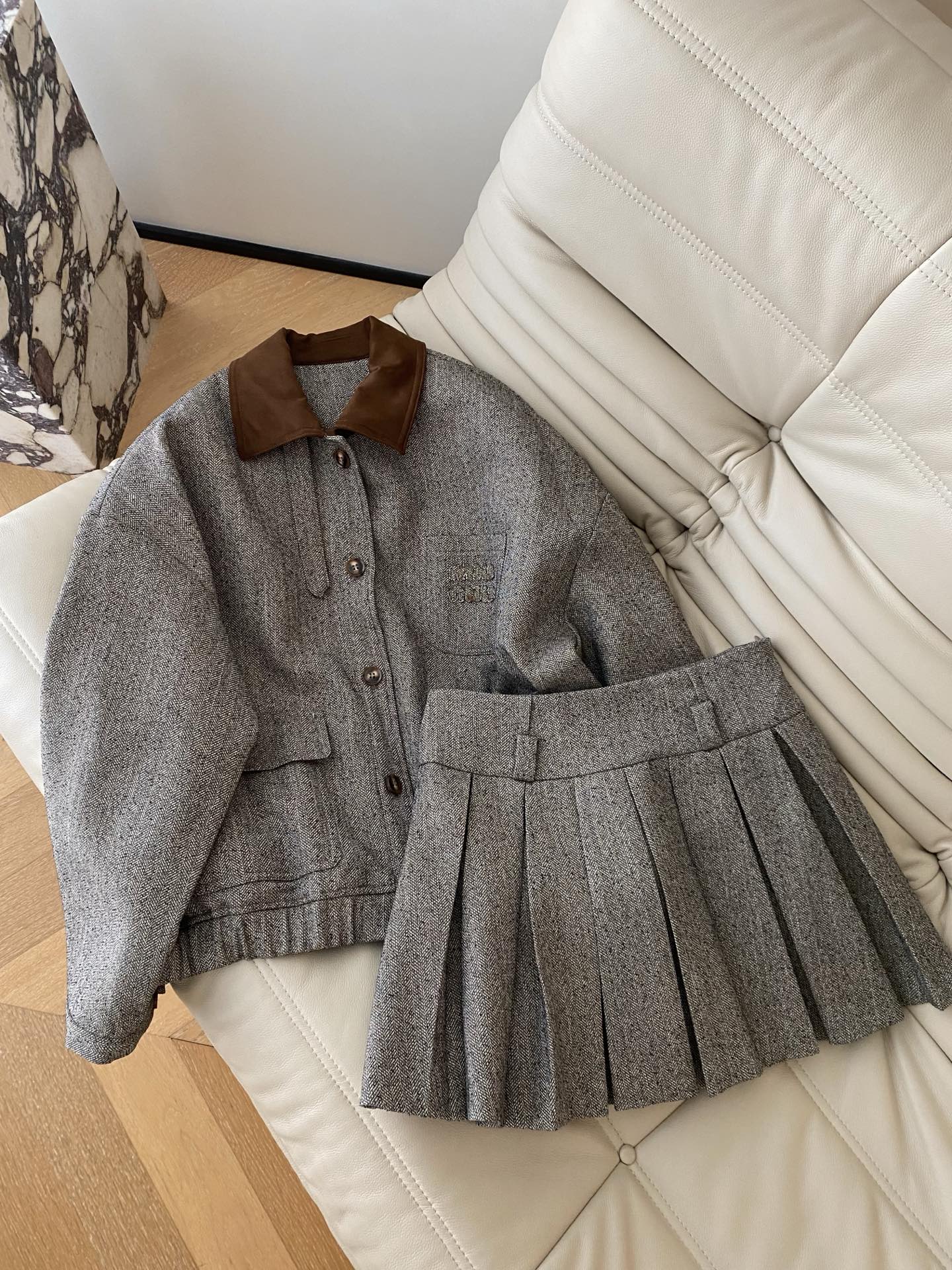 [TOP] Miu Miu Jacket + Skirt Set - Gray