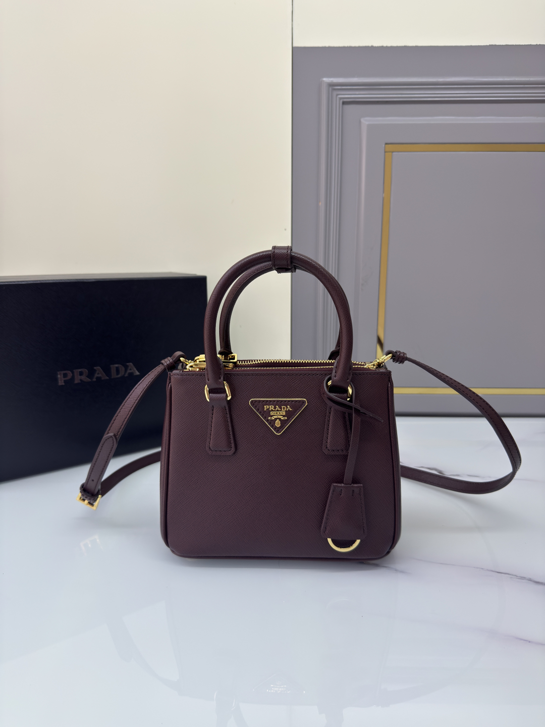 [TOP] PRADA Galleria Mini Saffiano Bag 20x15x9.5cm - Chocolate