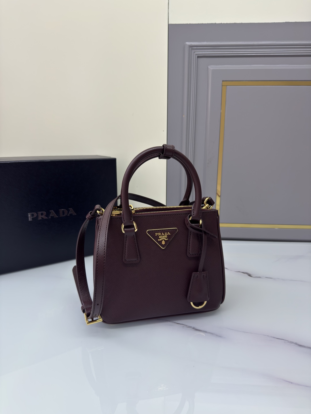 [TOP] PRADA Galleria Mini Saffiano Bag 20x15x9.5cm - Chocolate