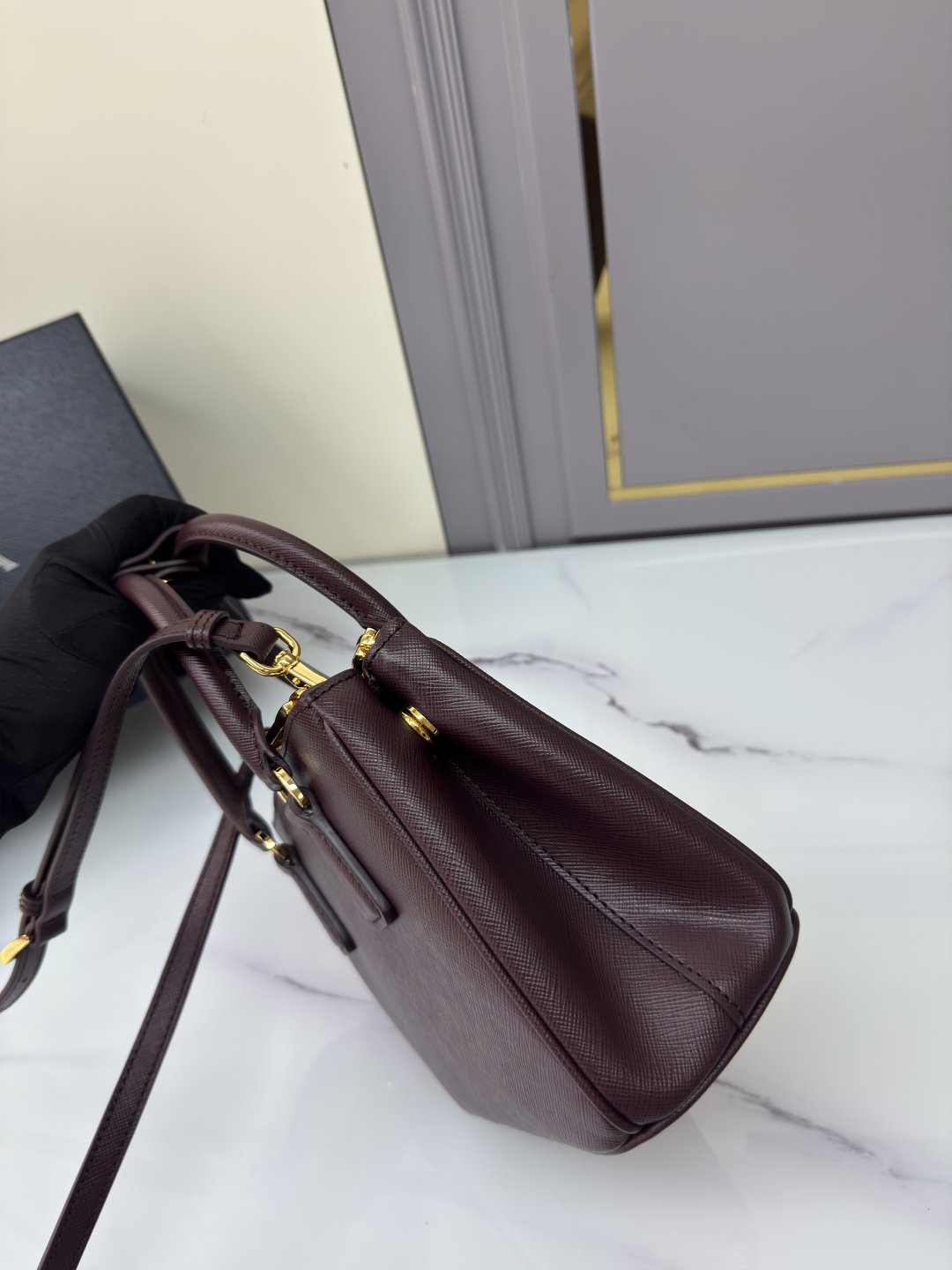 [TOP] PRADA Galleria Mini Saffiano Bag 20x15x9.5cm - Chocolate