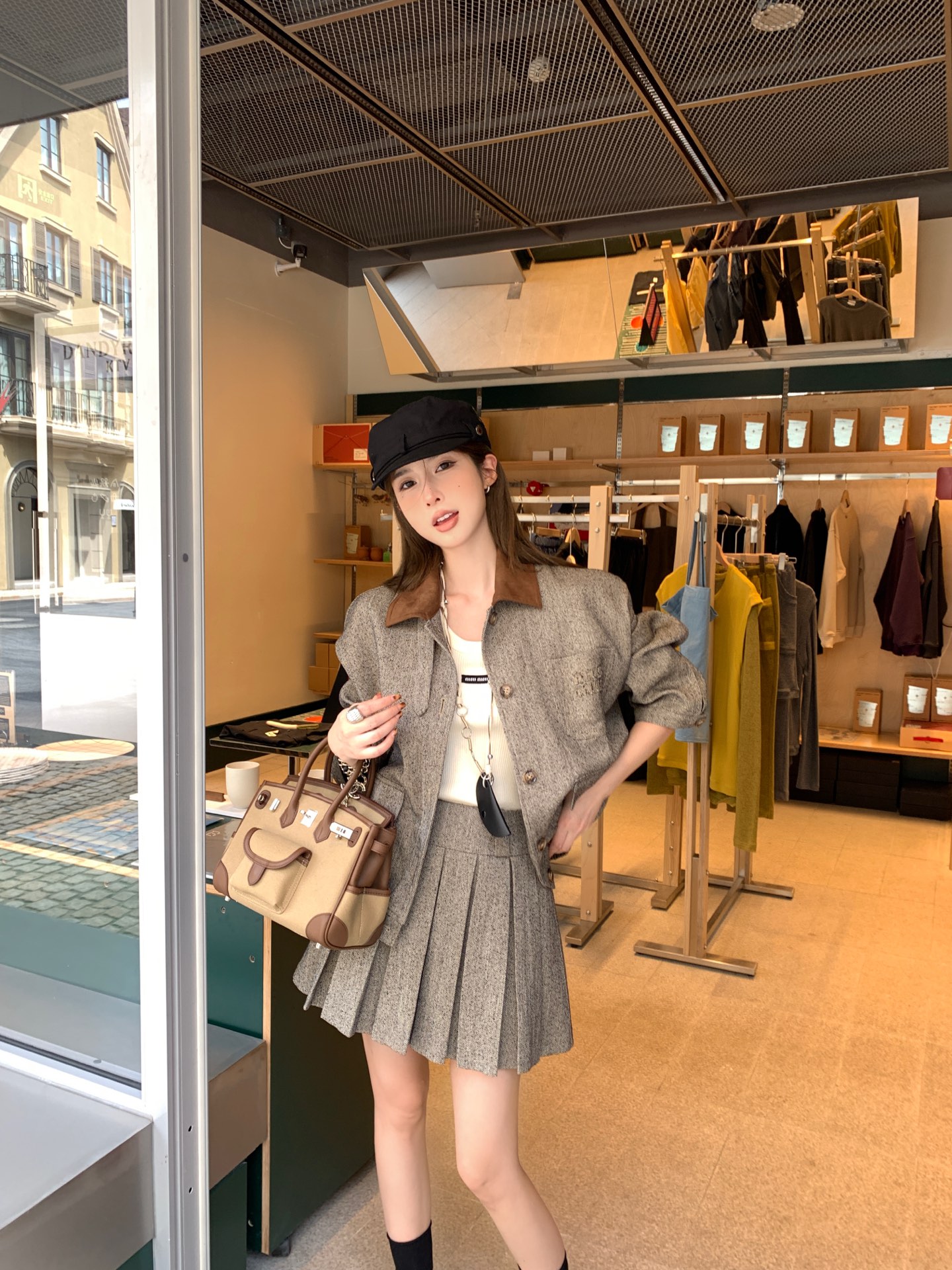 [TOP] Miu Miu Jacket + Skirt Set - Gray