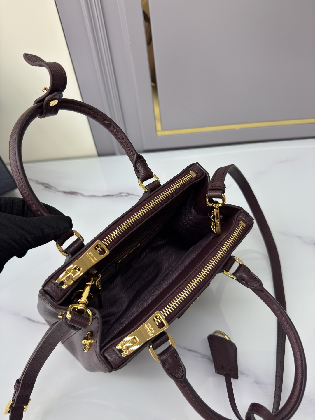 [TOP] PRADA Galleria Mini Saffiano Bag 20x15x9.5cm - Chocolate