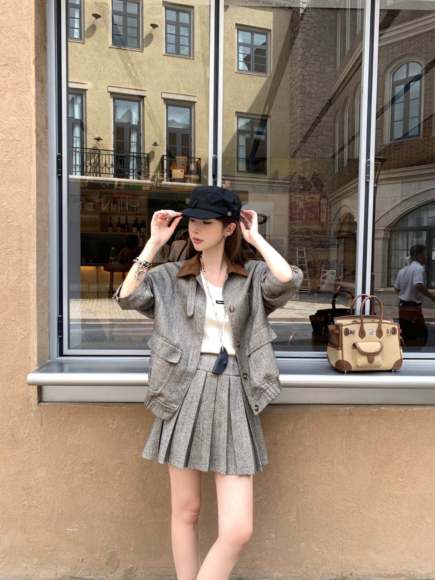 [TOP] Miu Miu Jacket + Skirt Set - Gray