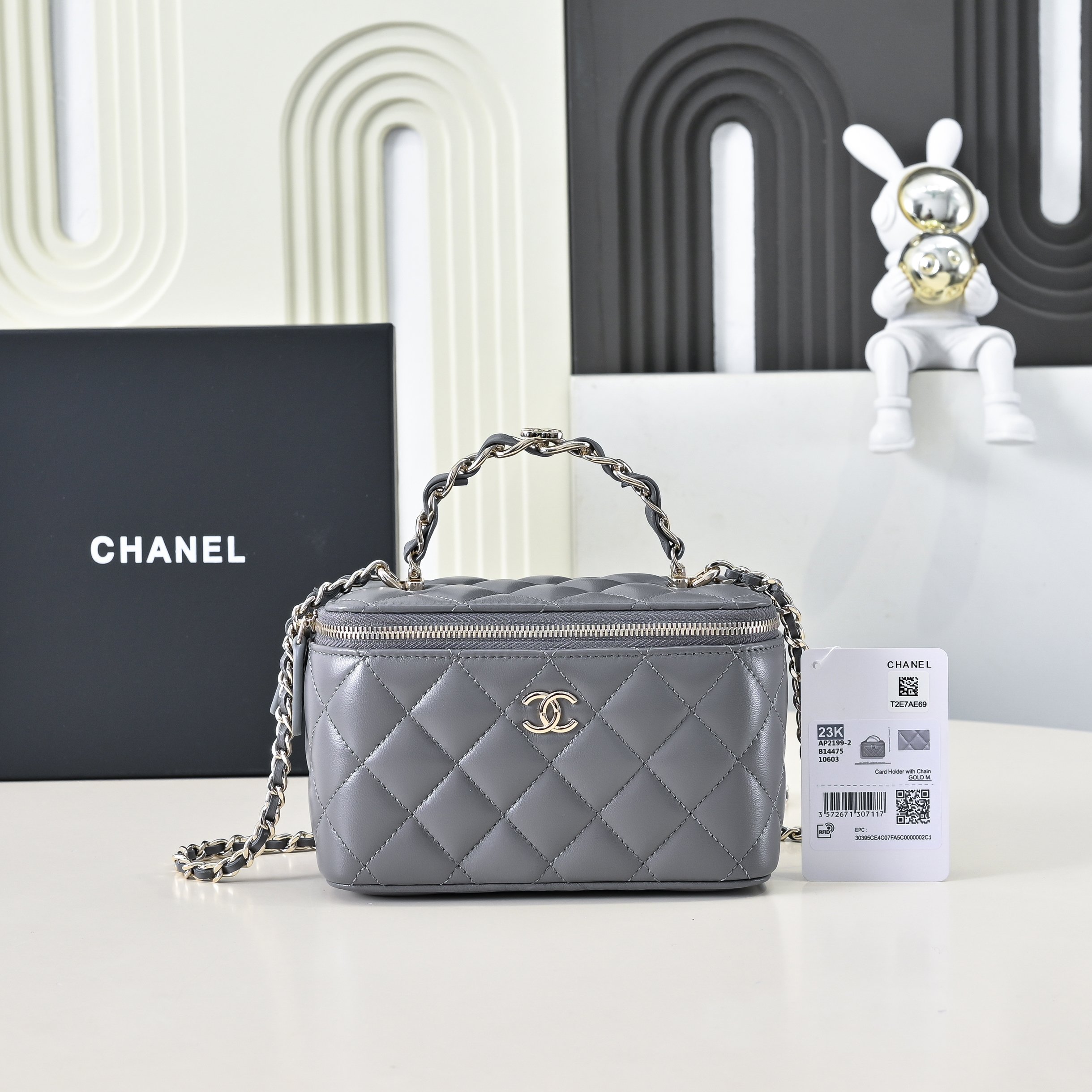 [TOP] CHANEL Vanity Case Bag 17cm - Gray