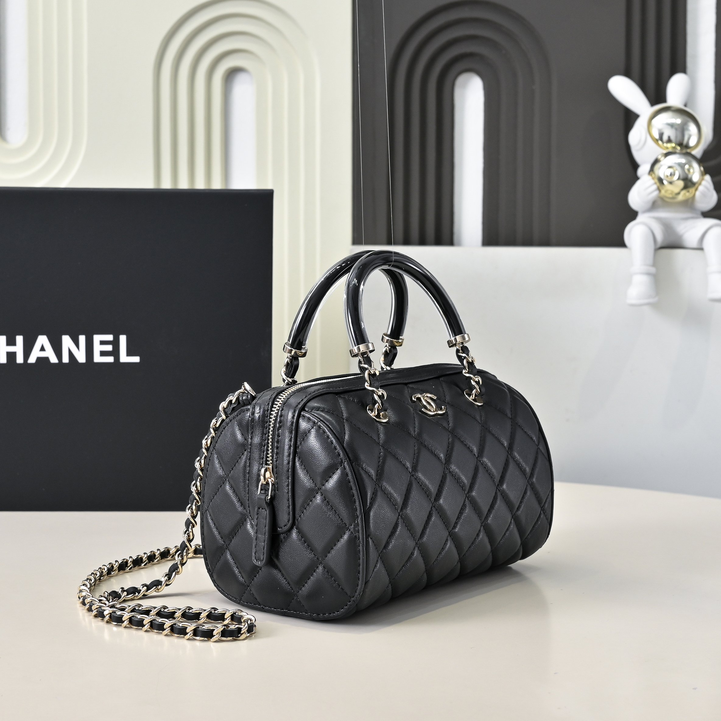 [TOP] CHANEL Boston Bag 18.5x11.5x11cm - Black