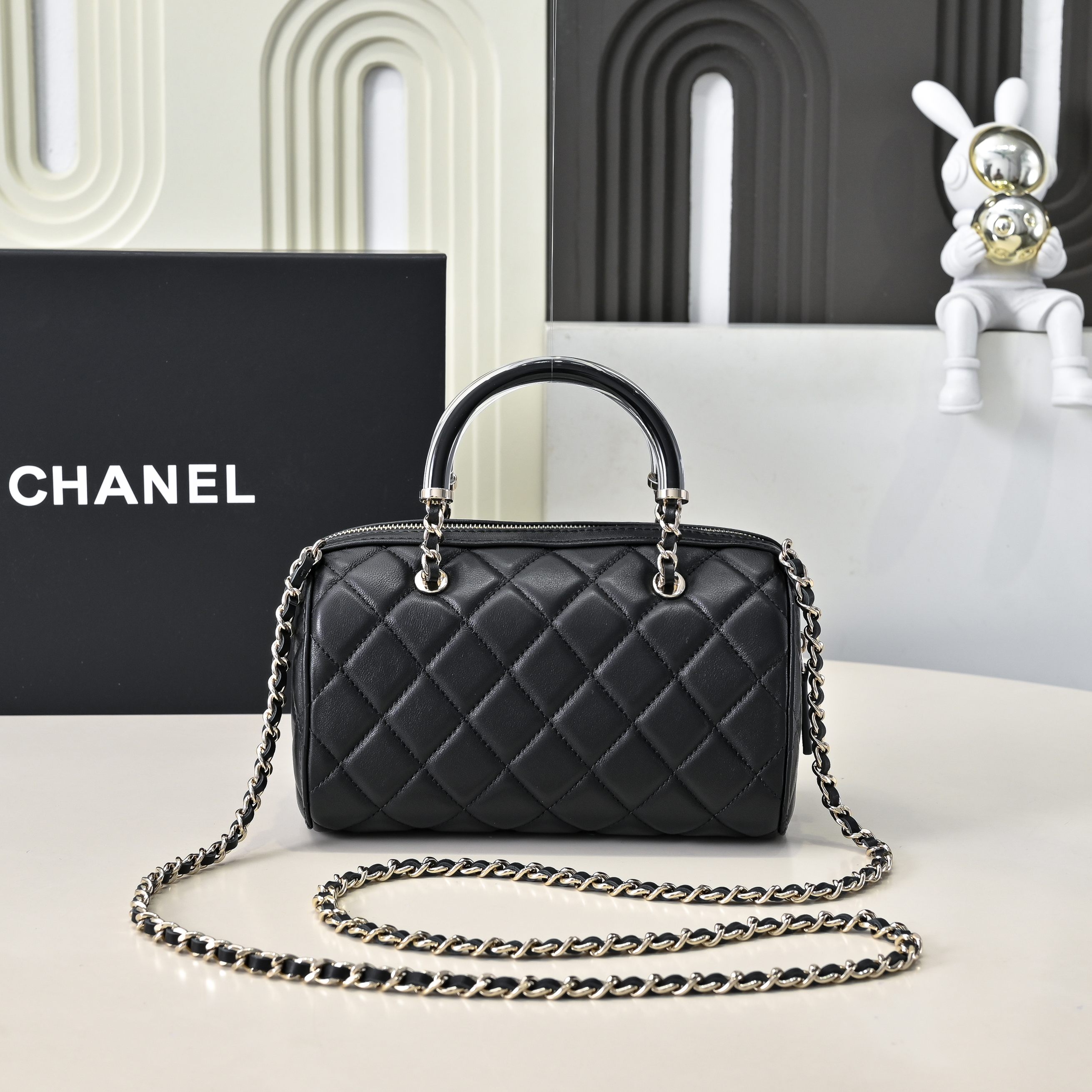 [TOP] CHANEL Boston Bag 18.5x11.5x11cm - Black