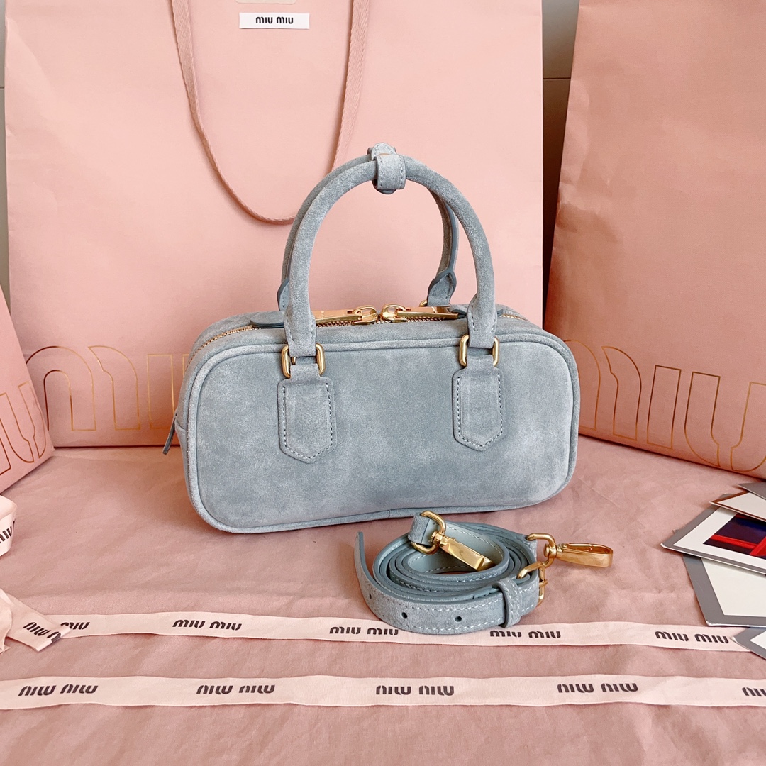 [TOP] Miu Miu Bowling Suede Bag  22X10.5X7.5Cm - Grey