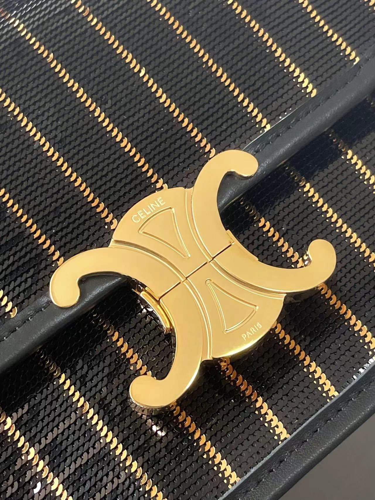 [TOP] CELINE Sequins Bag 18.5x13x6cm - Black