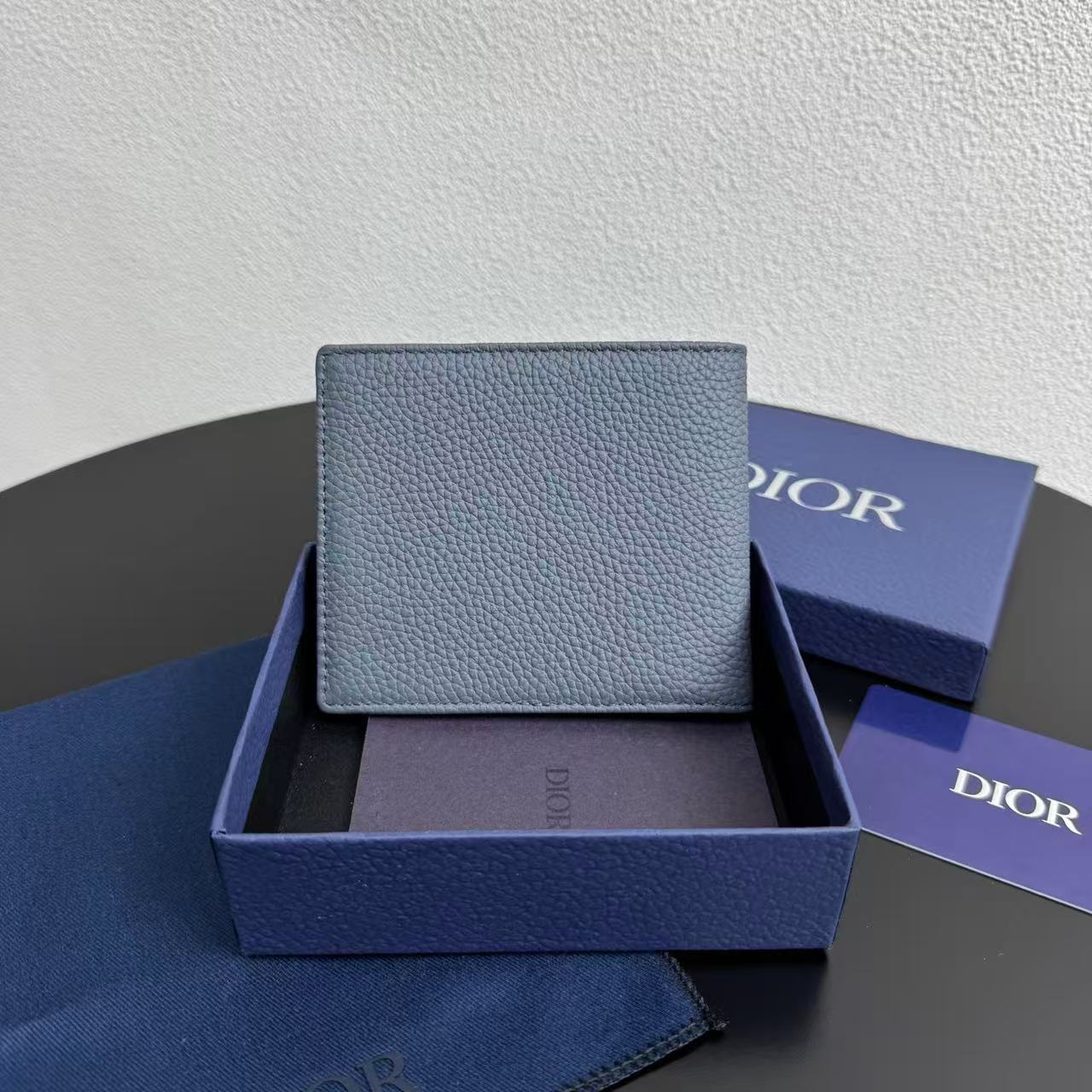 [TOP] Christian Dior Men's Oblique Short Wallets 11.5x9.5cm - Blue