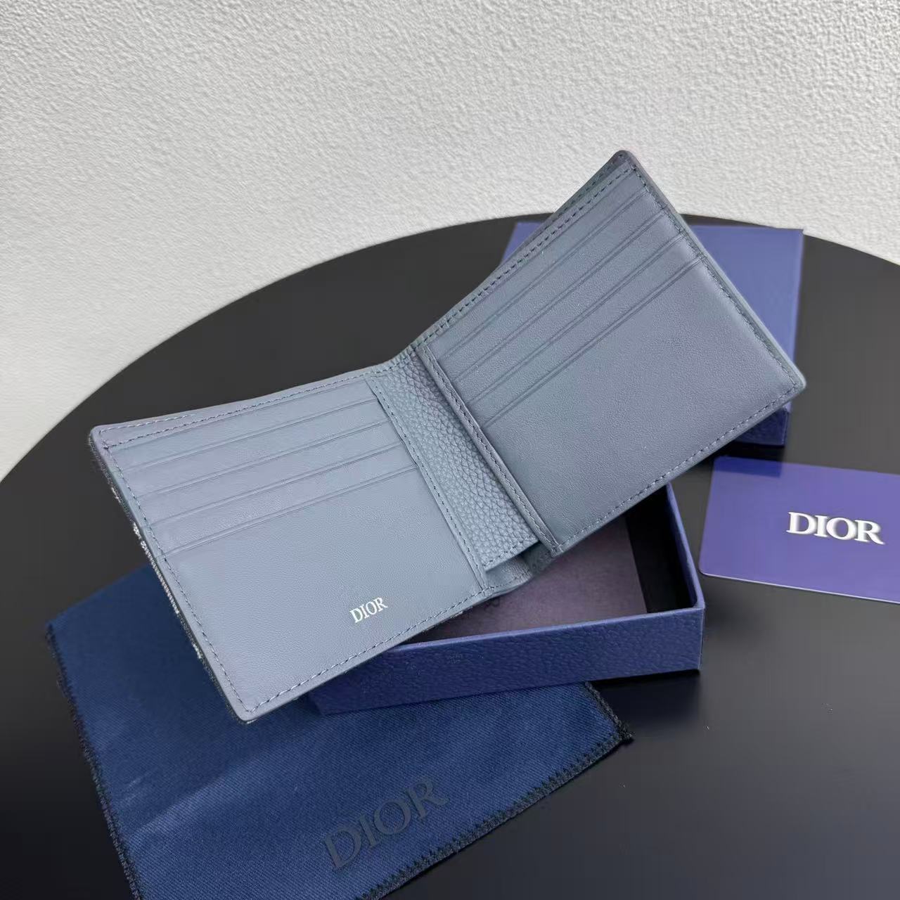 [TOP] Christian Dior Men's Oblique Short Wallets 11.5x9.5cm - Blue