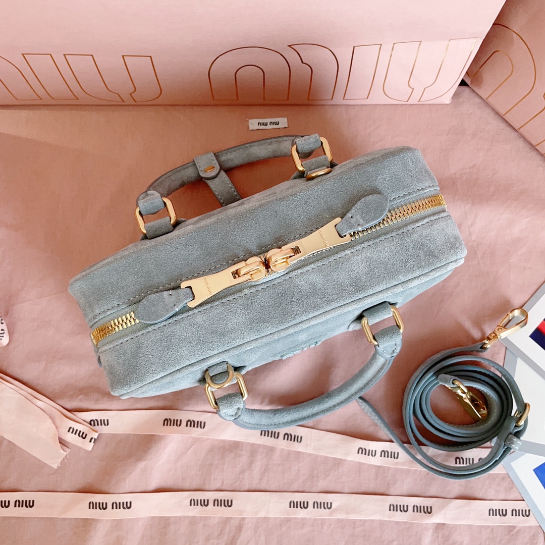 [TOP] Miu Miu Bowling Suede Bag  22X10.5X7.5Cm - Grey