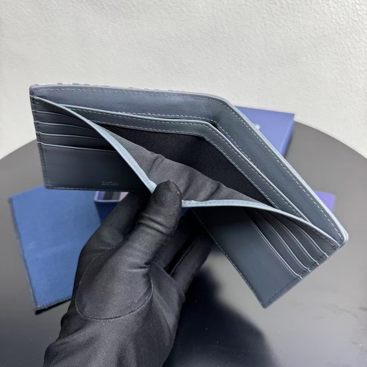 [TOP] Christian Dior Men's Oblique Short Wallets 11.5x9.5cm - Blue