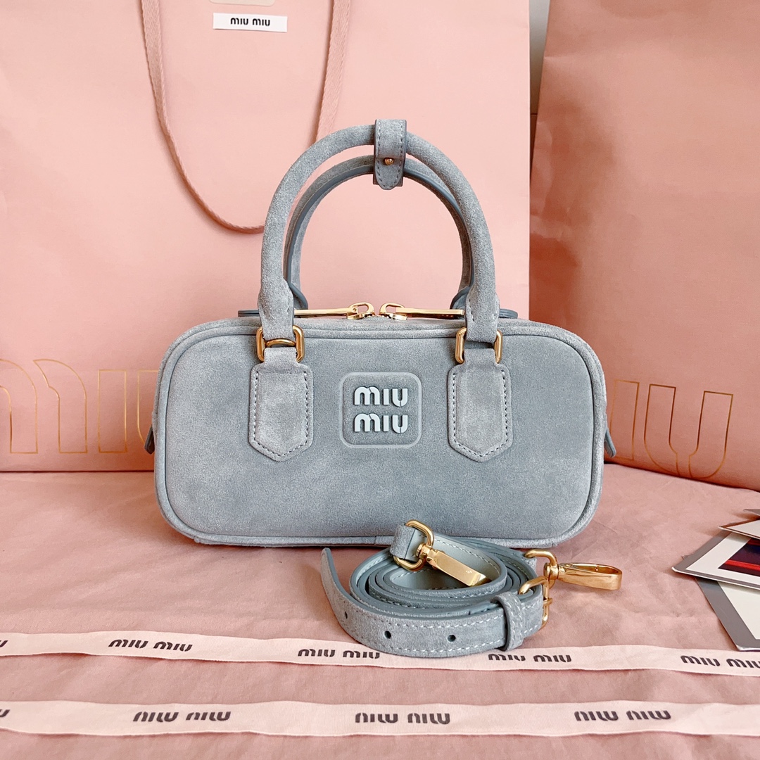 [TOP] Miu Miu Bowling Suede Bag  22X10.5X7.5Cm - Grey