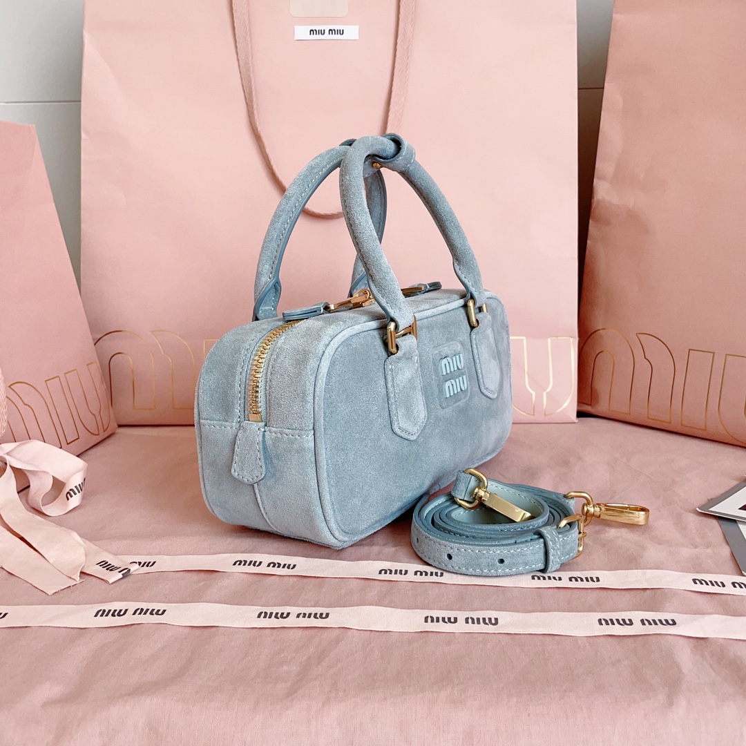 [TOP] Miu Miu Bowling Suede Bag  22X10.5X7.5Cm - Grey