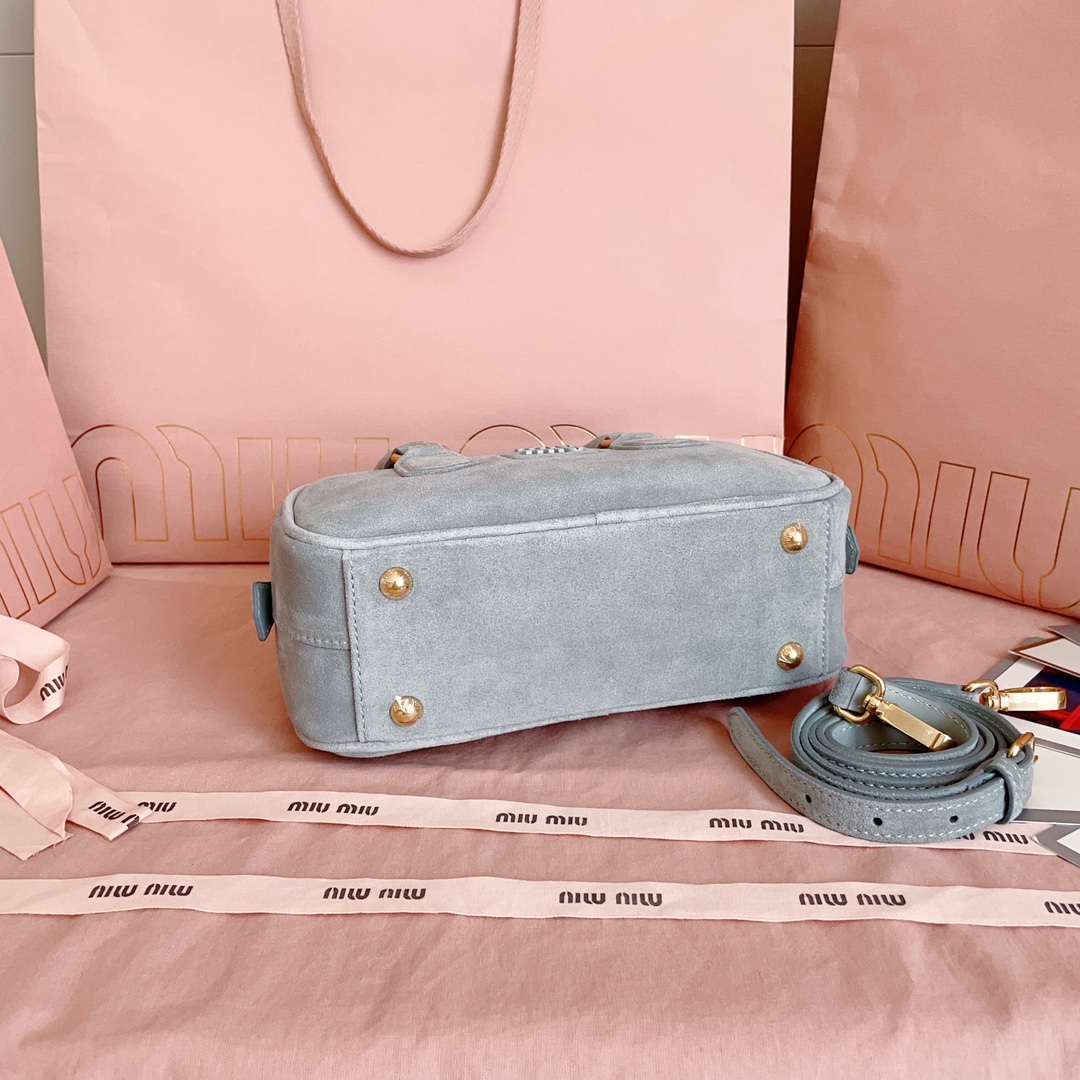 [TOP] Miu Miu Bowling Suede Bag  22X10.5X7.5Cm - Grey
