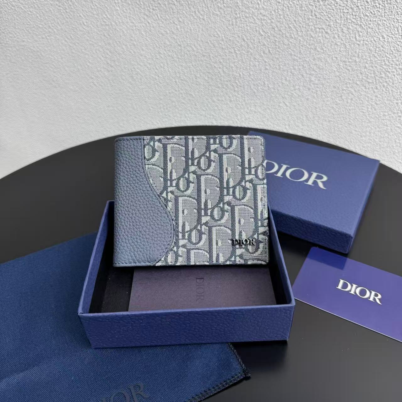 [TOP] Christian Dior Men's Oblique Short Wallets 11.5x9.5cm - Blue