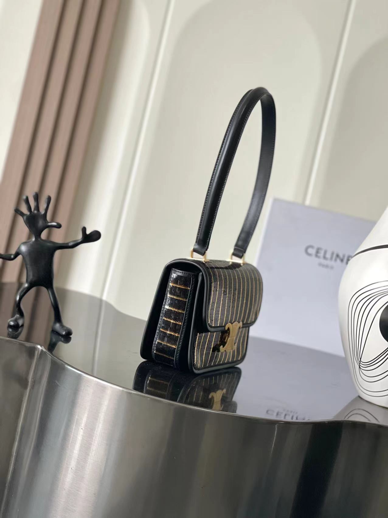 [TOP] CELINE Sequins Bag 18.5x13x6cm - Black