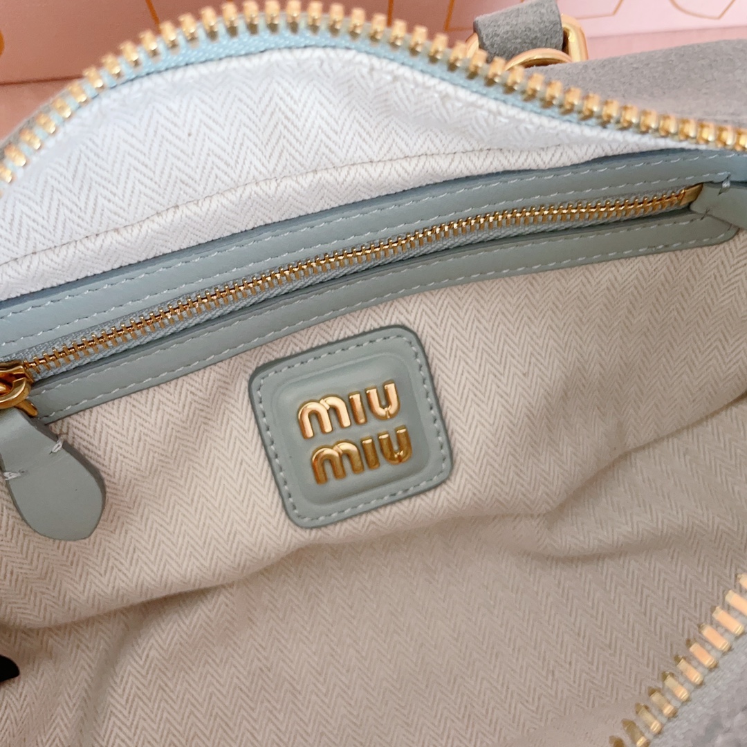 [TOP] Miu Miu Bowling Suede Bag  22X10.5X7.5Cm - Grey