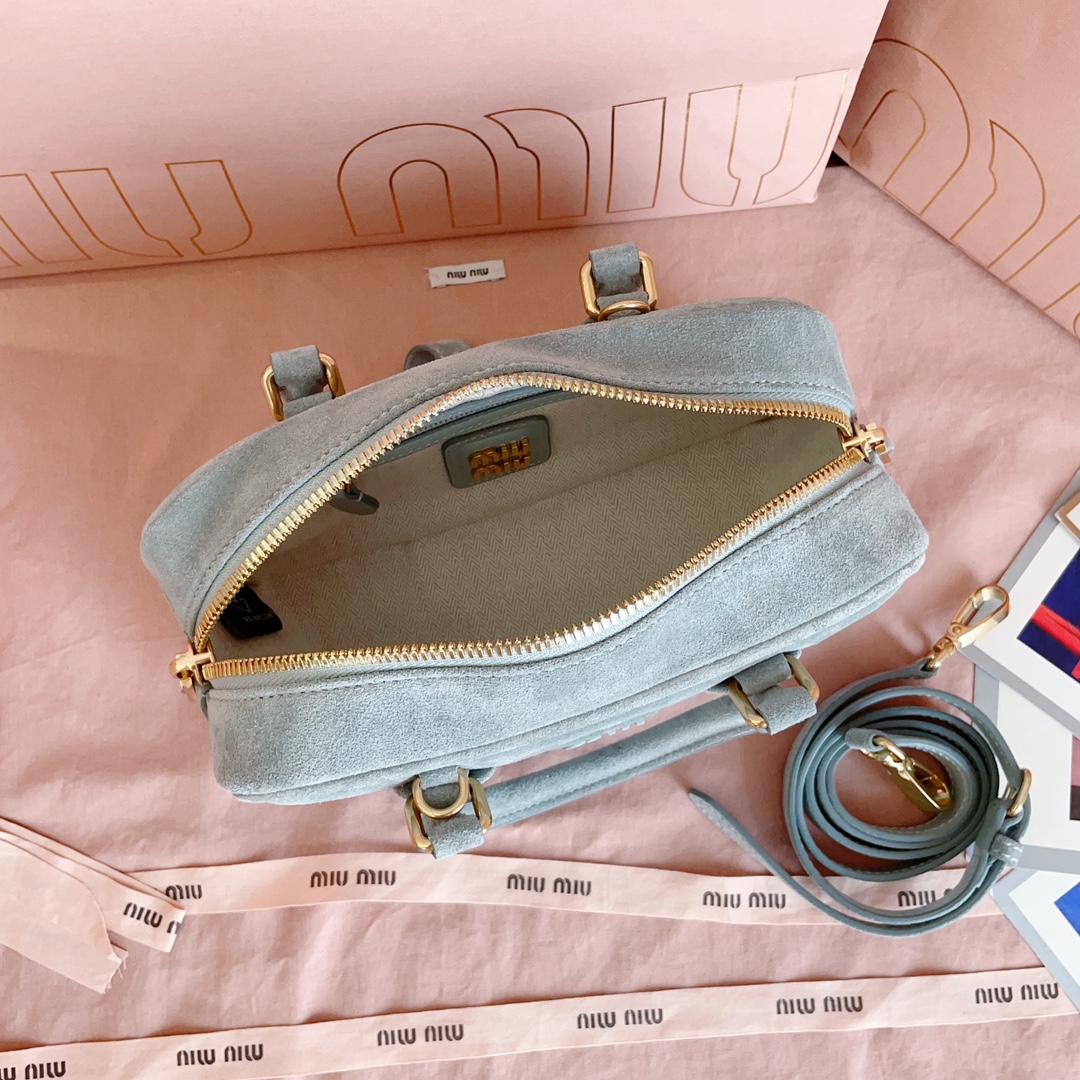 [TOP] Miu Miu Bowling Suede Bag  22X10.5X7.5Cm - Grey