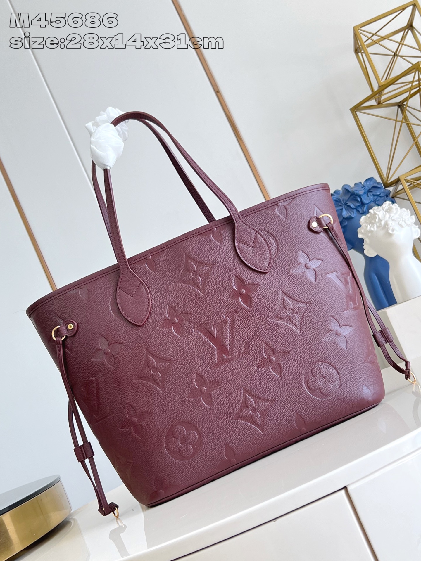 [TOP] Louis Vuitton LV Neverfull  Leather Tote Bag 31x28x14cm - Claret
