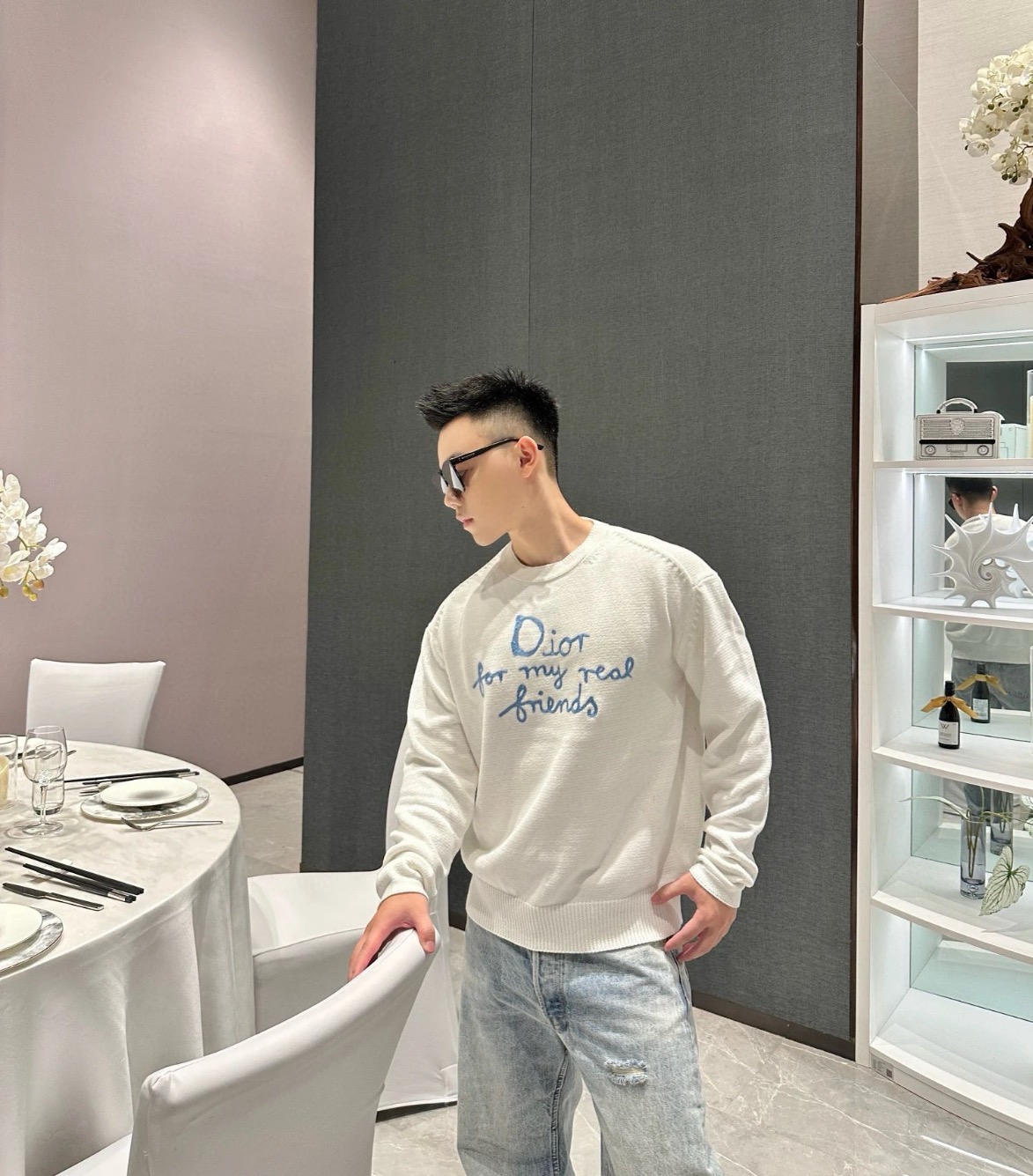 [TOP] Christian Dior Men's/Women's Embroidered Crew Neck Sweater - 2 Color