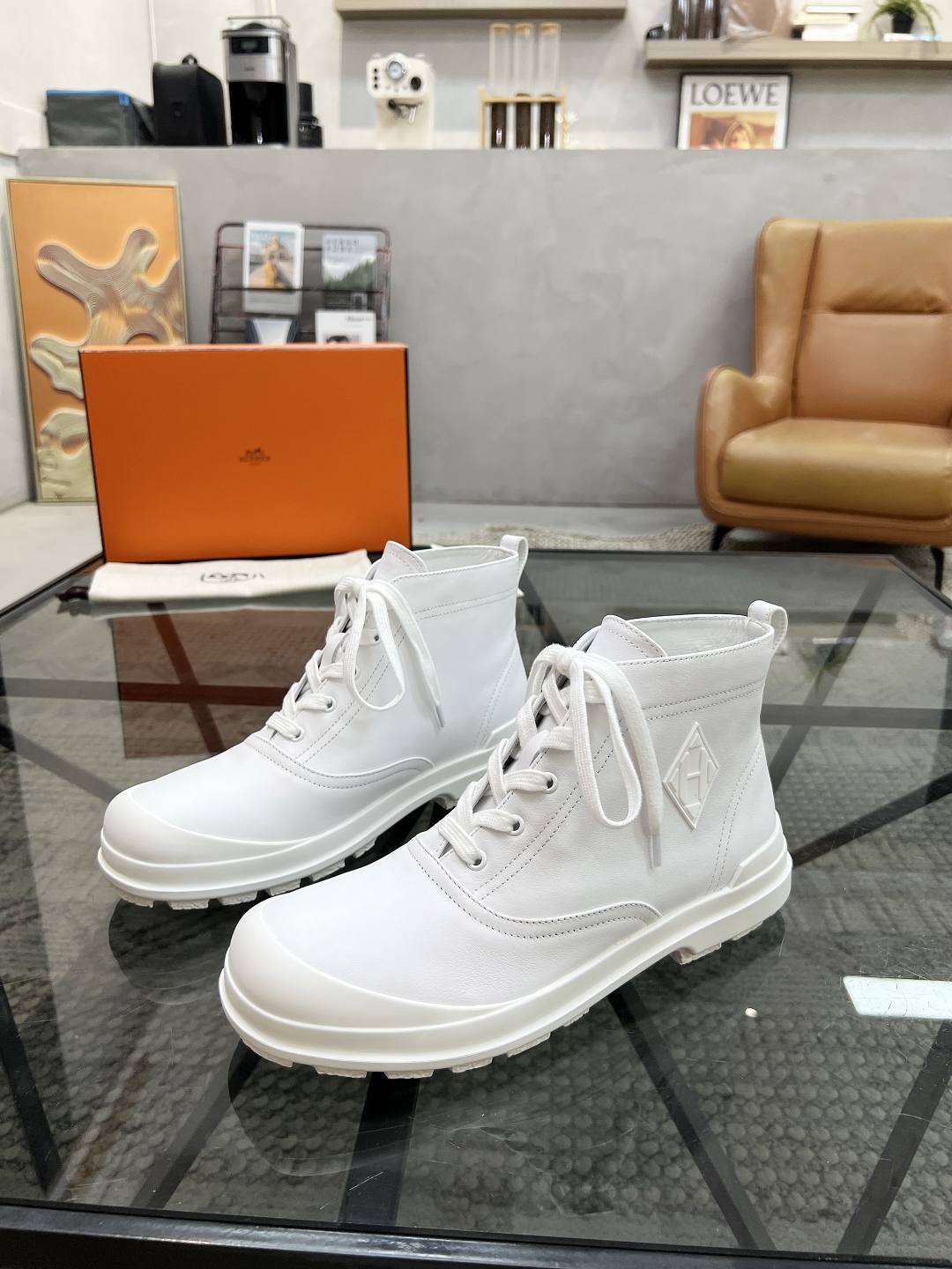 [TOP] HERMES Men's Short Boots Calfskin - White